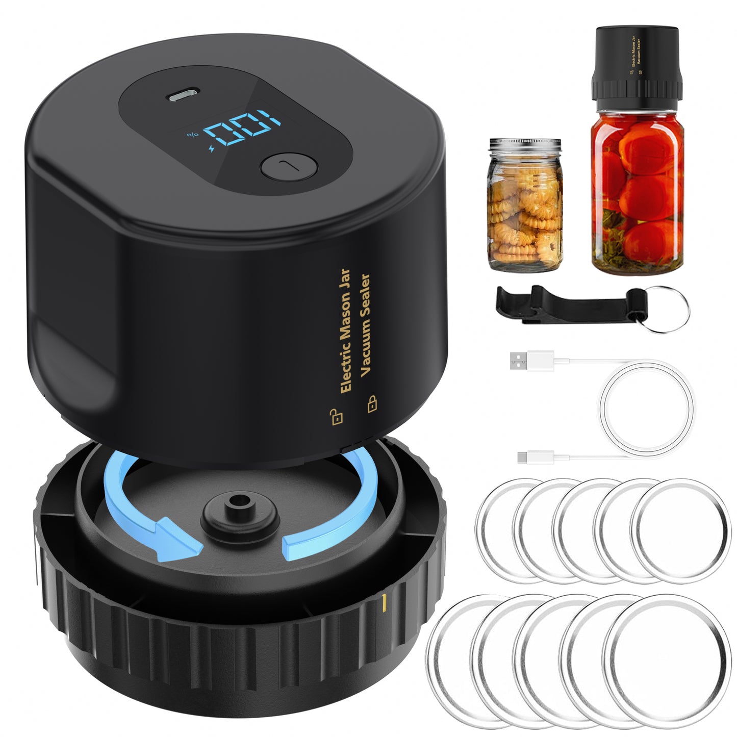 M13 Auto Electric Mason Jar Vacuum Sealer - 2024 Upgrade Smart Jar Vacuum Sealer for Mason Jars with Wide and Regular Mouth Canning Jar Lids Portable - Easy to Use - Mason genie vacuum sealer kit