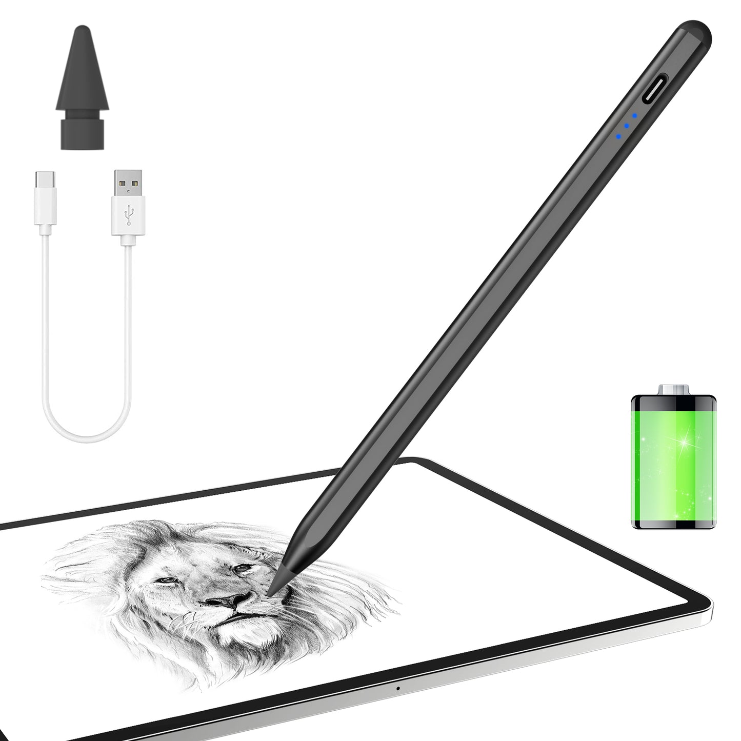 5X Faster Charge Kailfee Stylus Pen for iPad(2018-2023), Apple Pencil 2nd Generation, iPad Pencil Compatible with Apple iPad Pro 11&12.9 inch, iPad Air 3/4/5th, iPad 6-10th, iPad Mini 5/6th - Black