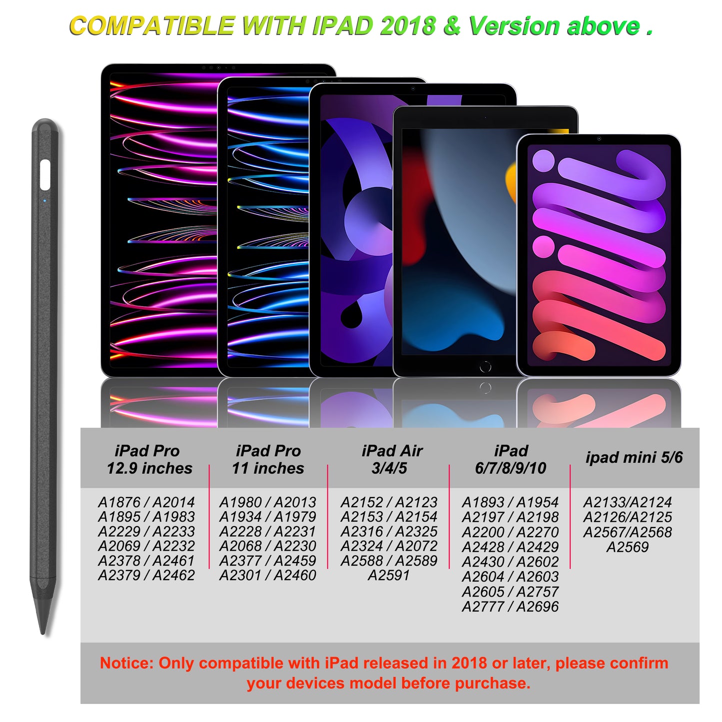 Kailfee Stylus Pen for iPad with Palm Rejection, Magnetic Adsorption, Tilt Function, Apple Pencil Compatible with iPad Pro 11/12.9 inch, iPad Air 3/4/5, ipad6/7/8/9/10, iPad Mini 5/6(Black)