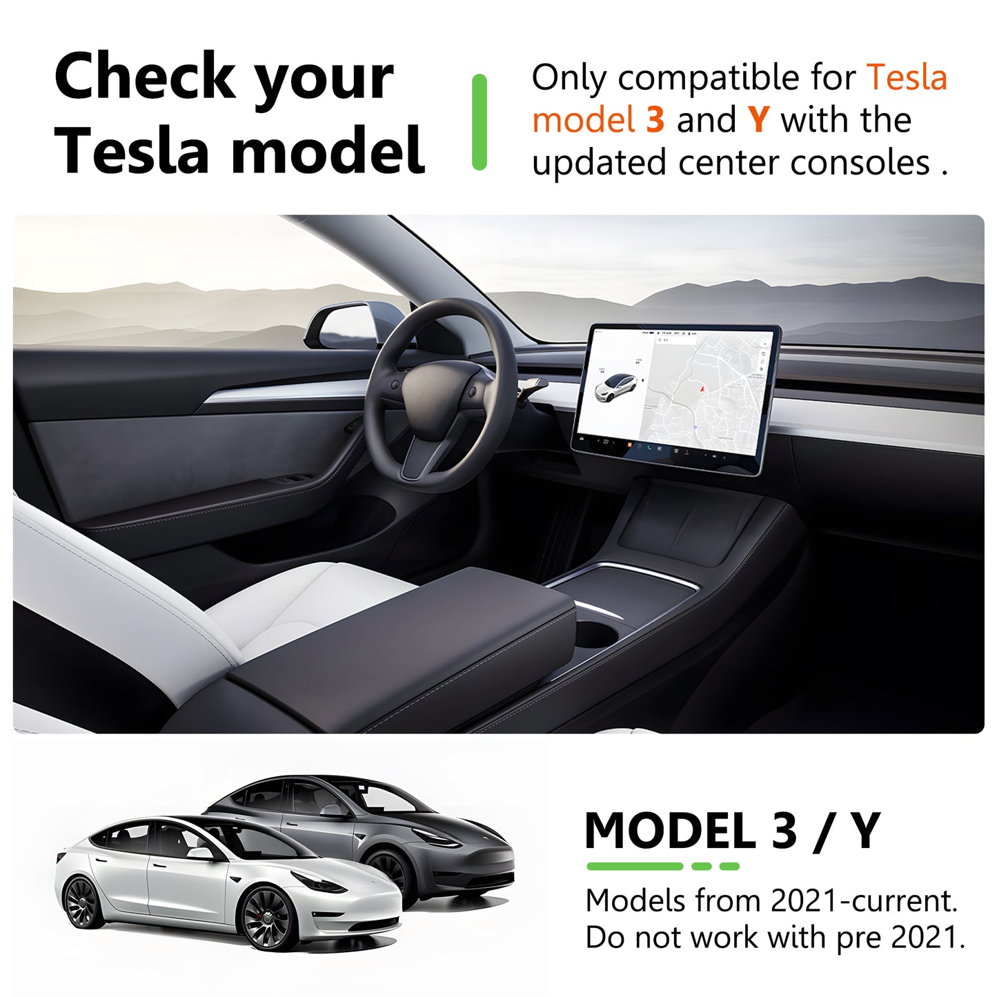 Kailfee Center Console Organizer Tray Fit for 2017-2023 Tesla Mode 3 | Y & 2024 Tesla Mode Y Armrest Organizer Storage Box Interior Accessories (Clear)