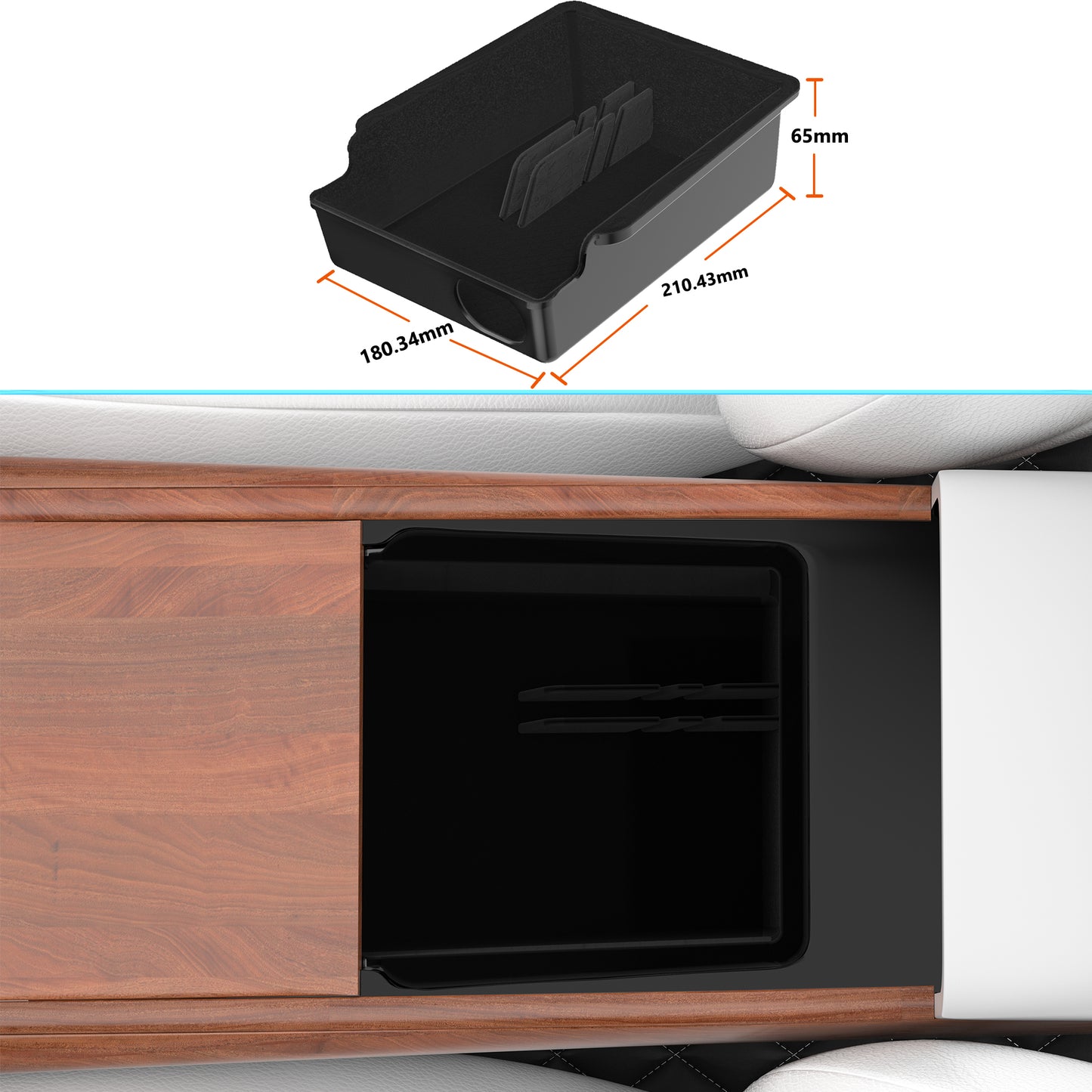 Kailfee Center Console Organizer Tray Fit for 2017-2023 Tesla Mode 3 | Y & 2024 Tesla Mode Y Armrest Organizer Storage Box Interior Accessories (Black)