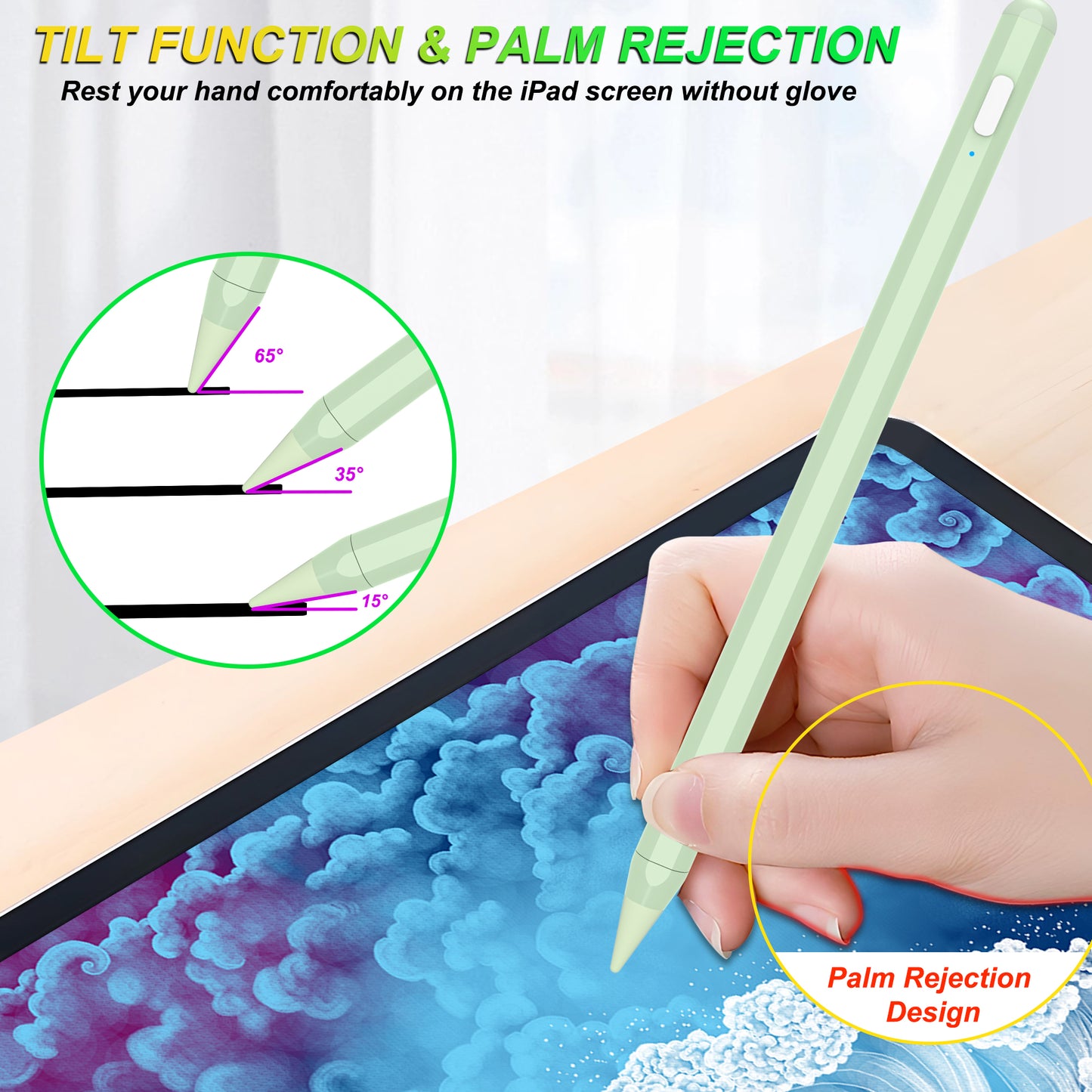 Kailfee Stylus Pen for iPad with Palm Rejection, Magnetic Adsorption, Tilt Function, Apple Pencil Compatible with iPad Pro 11/12.9 inch, iPad Air 3/4/5, ipad6/7/8/9/10, iPad Mini 5/6(Avocado)
