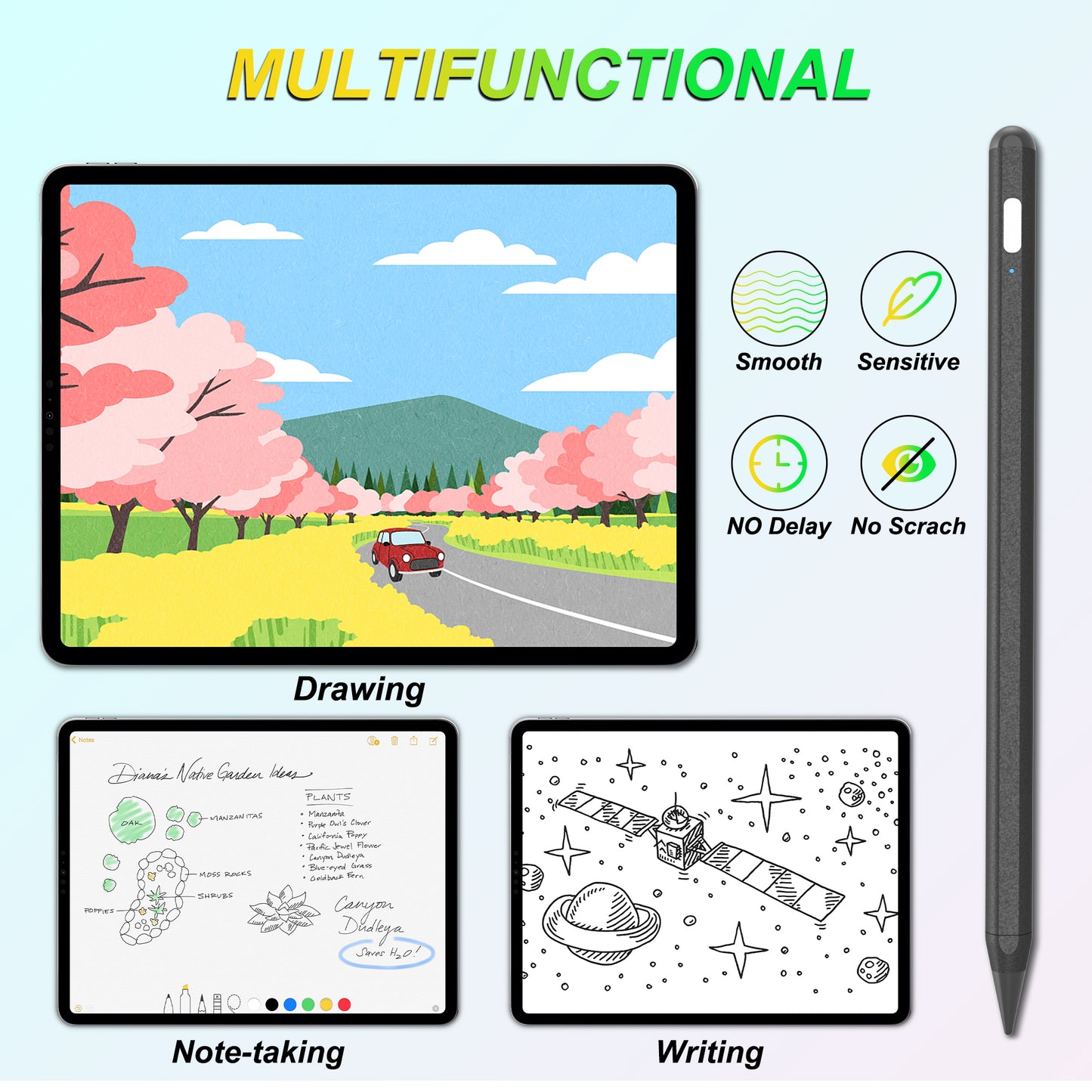 Kailfee Stylus Pen for iPad with Palm Rejection, Magnetic Adsorption, Tilt Function, Apple Pencil Compatible with iPad Pro 11/12.9 inch, iPad Air 3/4/5, ipad6/7/8/9/10, iPad Mini 5/6(Black)