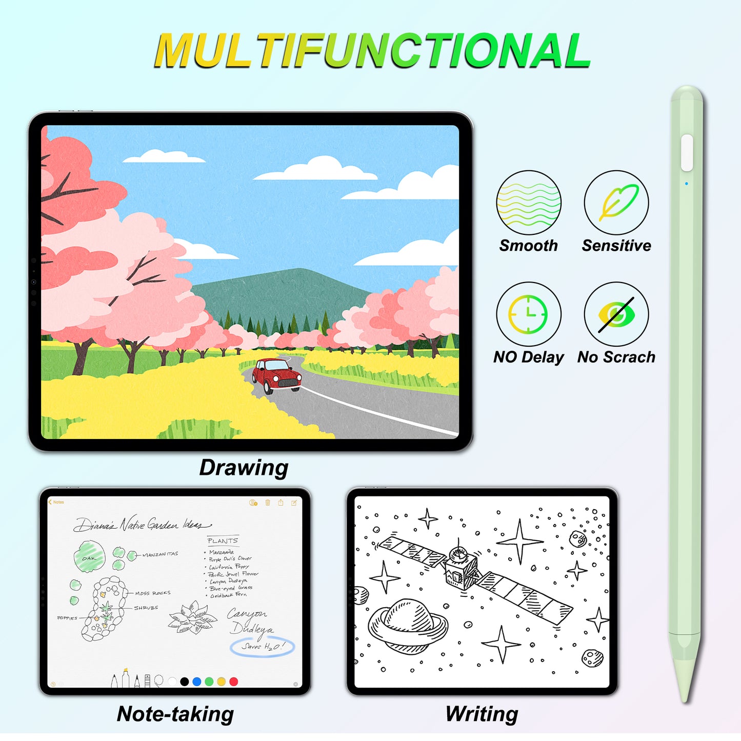 Kailfee Stylus Pen for iPad with Palm Rejection, Magnetic Adsorption, Tilt Function, Apple Pencil Compatible with iPad Pro 11/12.9 inch, iPad Air 3/4/5, ipad6/7/8/9/10, iPad Mini 5/6(Avocado)