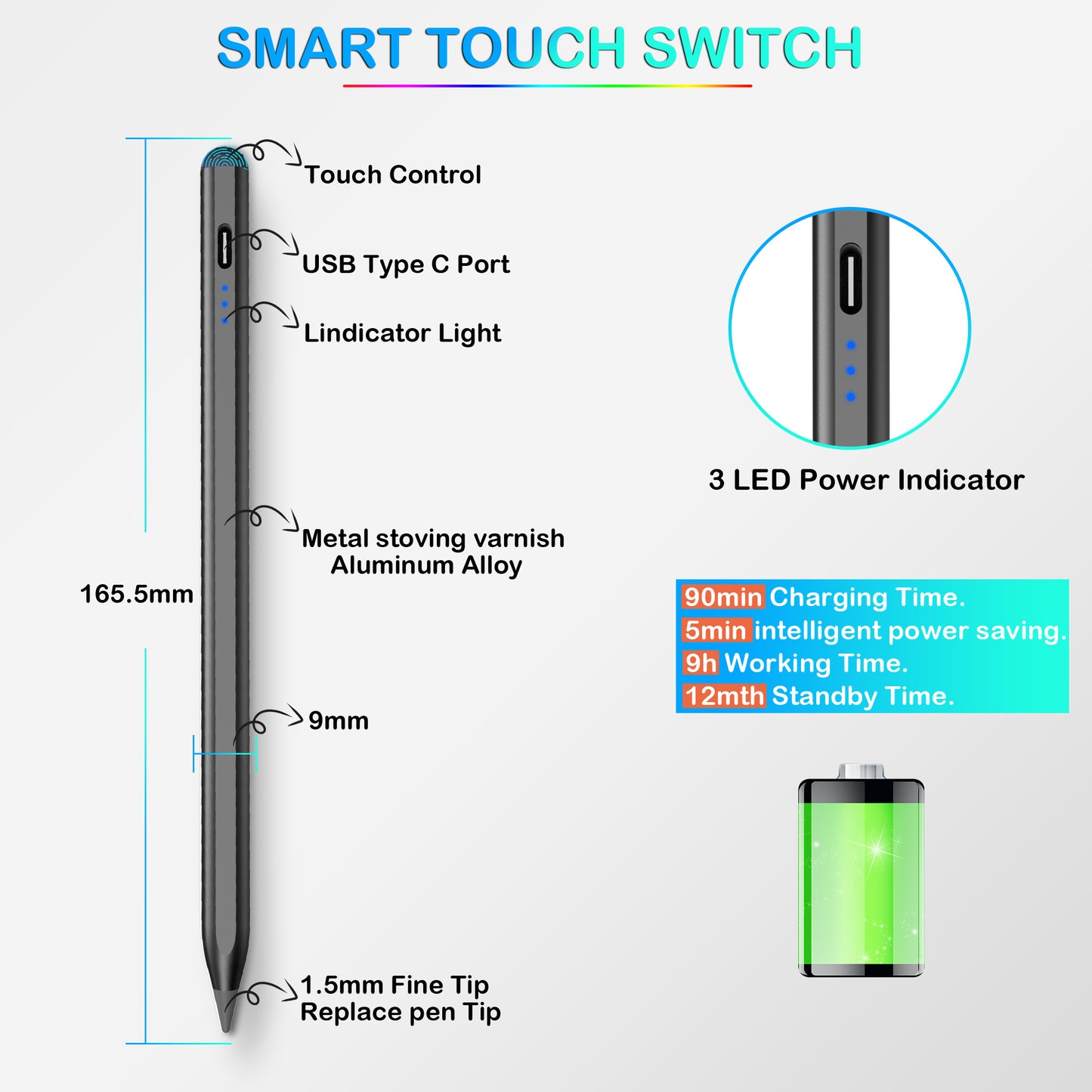 5X Faster Charge Kailfee Stylus Pen for iPad(2018-2023), Apple Pencil 2nd Generation, iPad Pencil Compatible with Apple iPad Pro 11&12.9 inch, iPad Air 3/4/5th, iPad 6-10th, iPad Mini 5/6th - Black