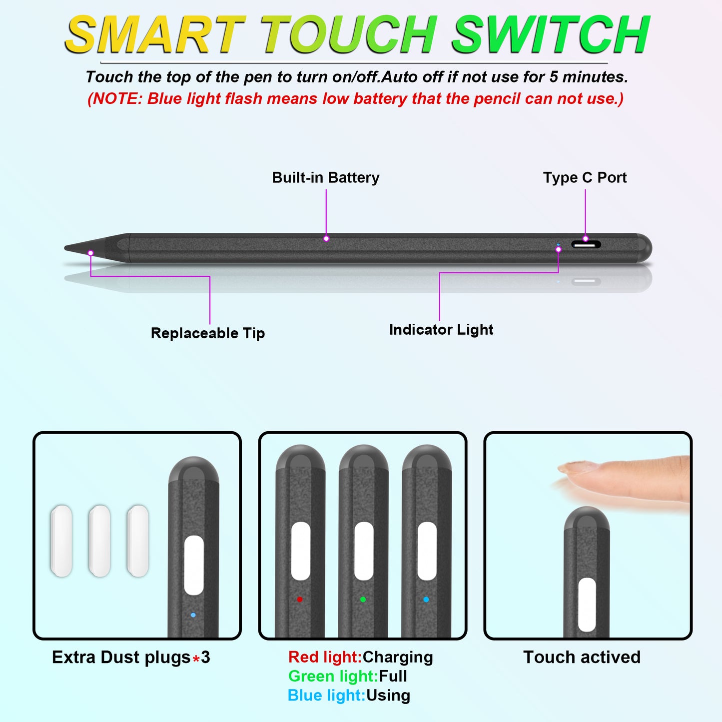 Kailfee Stylus Pen for iPad with Palm Rejection, Magnetic Adsorption, Tilt Function, Apple Pencil Compatible with iPad Pro 11/12.9 inch, iPad Air 3/4/5, ipad6/7/8/9/10, iPad Mini 5/6(Black)