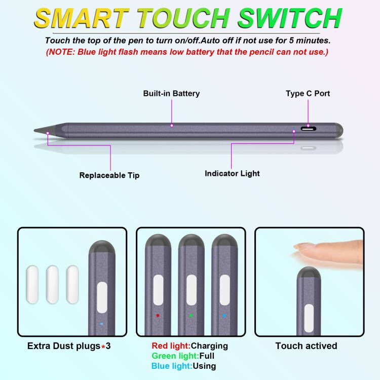 Stylus Pen for iPad with Palm Rejection, Kailfee Active Pencil Compatible with 2018-2022 Apple iPad Pro 11/12.9 Inch,iPad 10/9/8/7/6 Gen,iPad Mini 5/6 Gen,iPad Air3/4/5 Gen(Starry Grey)