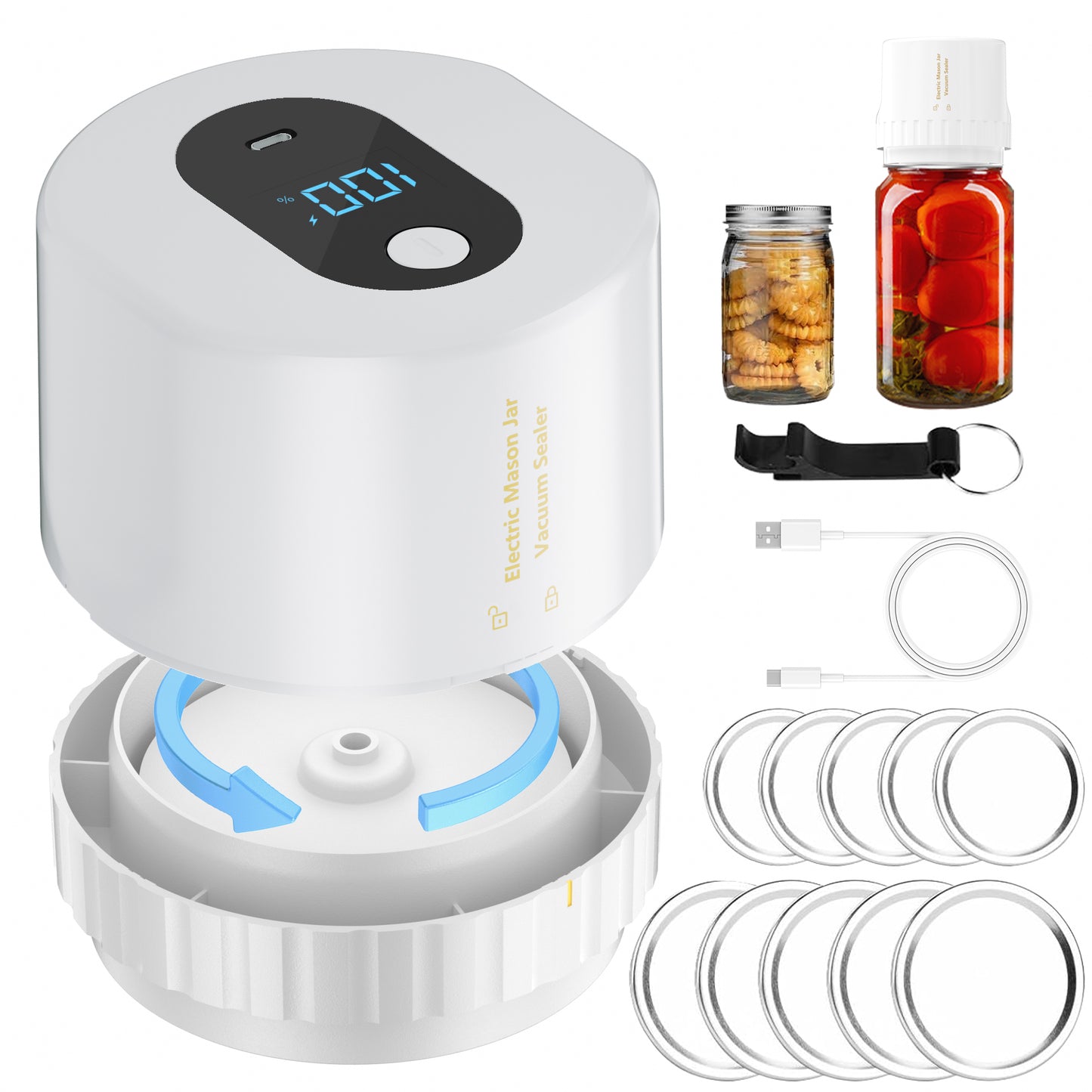 M13 Auto Electric Mason Jar Vacuum Sealer - 2024 Upgrade Smart Jar Vacuum Sealer for Mason Jars with Wide and Regular Mouth Canning Jar Lids Portable - Easy to Use - Mason genie vacuum sealer kit