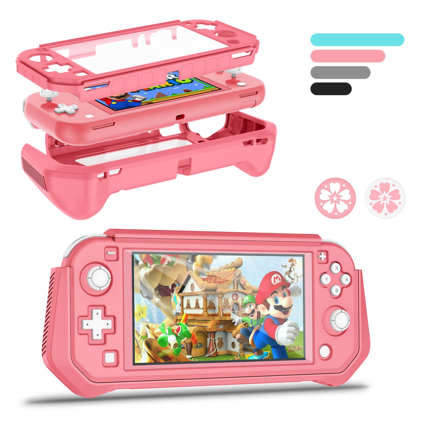 Protective Case for Nintendo Switch Lite, Full Protection Switch Lite Cover, TPU Shock-Absorption and Anti-Scratch for Nintendo Switch Lite Skin with Bult-in Screen Protector & Thumb Grip Caps, Coral