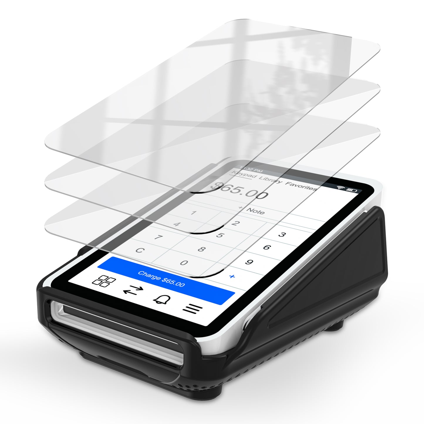 Protective Case and Screen Protector*3 for Square Terminal Card Reader - Rubberized Hard Casing with Non-Slip Base and Tempered Glass (Black）