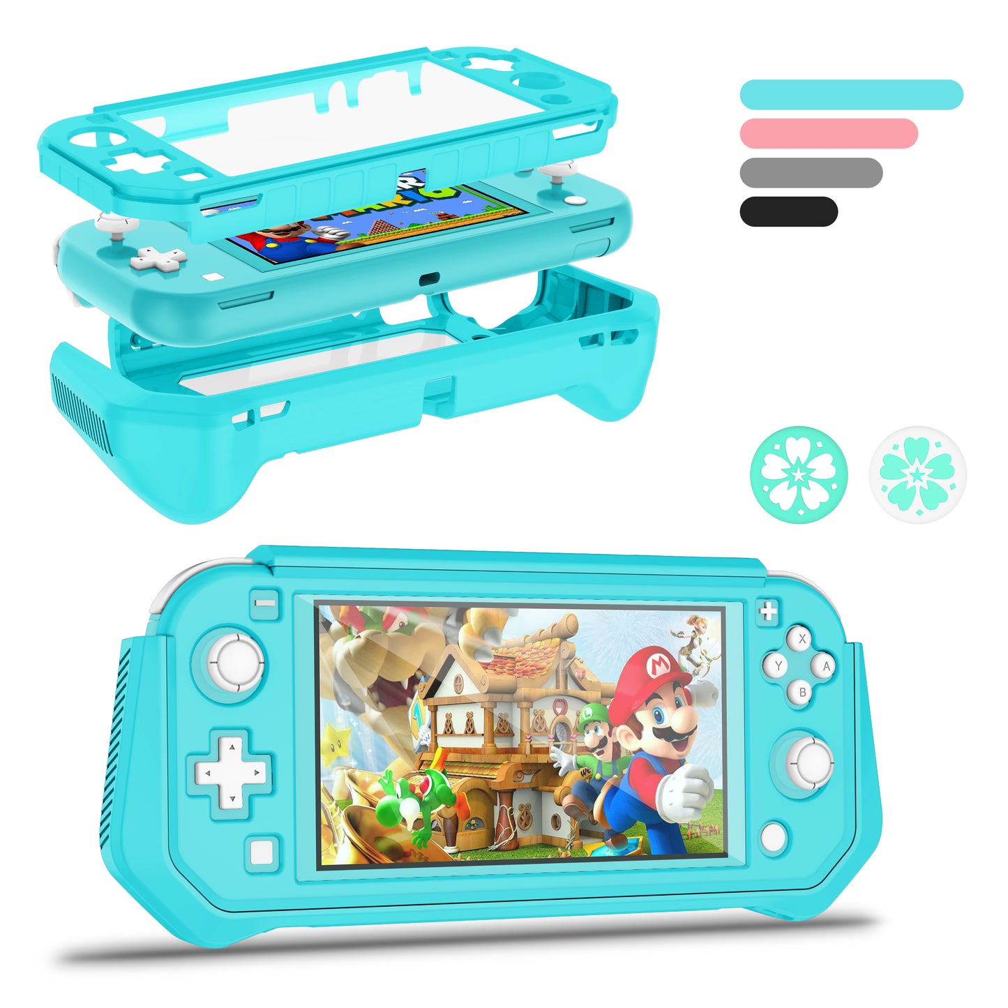 Switch Lite Case Protective Case for Nintendo Switch Lite, Case Compatible with Nintendo Switch Lite Hand Grip Case with Detachable TPU+Built-in PC Screen Protector & 2 x Thumb Grip Caps,Turquoise