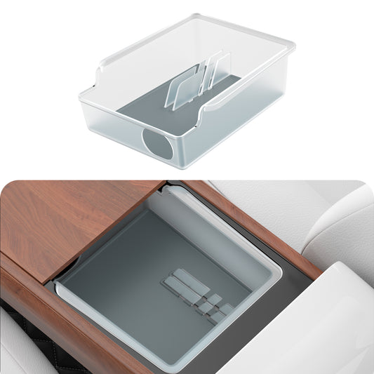 Kailfee Center Console Organizer Tray Fit for 2017-2023 Tesla Mode 3 | Y & 2024 Tesla Mode Y Armrest Organizer Storage Box Interior Accessories (Clear)