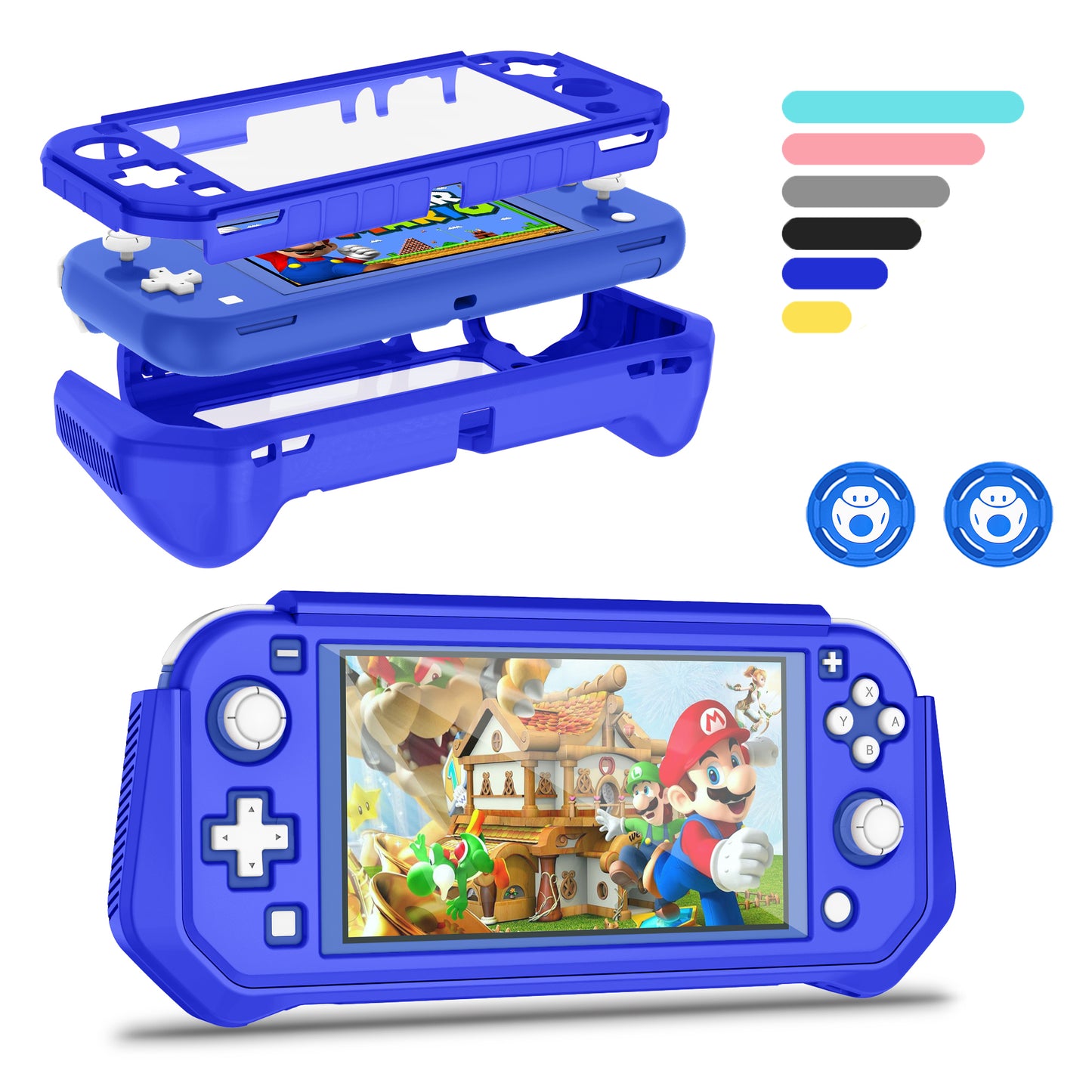 Switch Lite Case Protective Case for Nintendo Switch Lite, Case Compatible with Nintendo Switch Lite Hand Grip Case with Detachable TPU+Built-in PC Screen Protector & 2 x Thumb Grip Caps (Navy Blue)