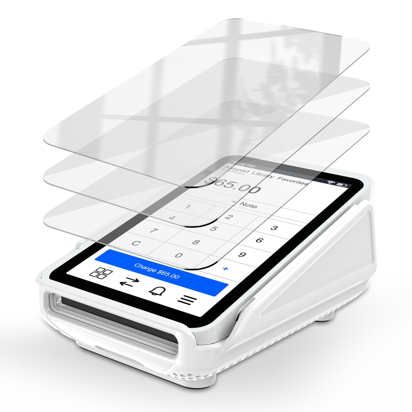 Protective Case and Screen Protector*3 for Square Terminal Card Reader - Rubberized Hard Casing with Non-Slip Base and Tempered Glass (White)