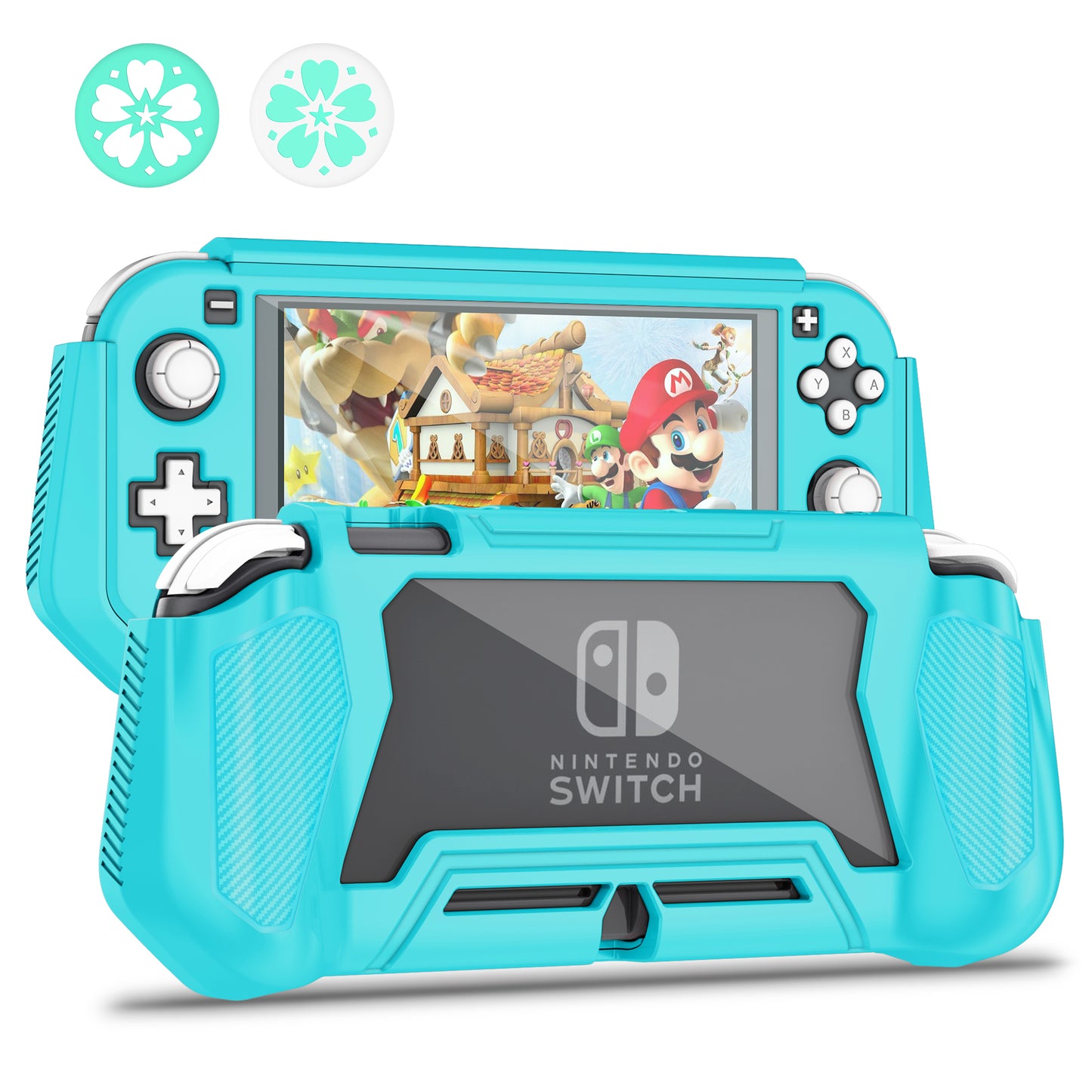 Switch Lite Case Protective Case for Nintendo Switch Lite, Case Compatible with Nintendo Switch Lite Hand Grip Case with Detachable TPU+Built-in PC Screen Protector & 2 x Thumb Grip Caps,Turquoise