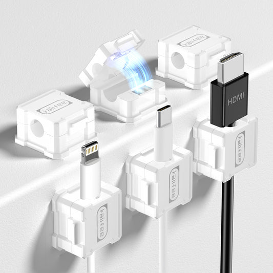 6 Pack Magnetic Cable Clips [Cable Smooth Adjustable] Cord Holder, Under Desk Cable Management, Kailfee Adhesive Wire Holder Keeper Organizer for Home Office Desk Car Wall Desktop Nightstand -White