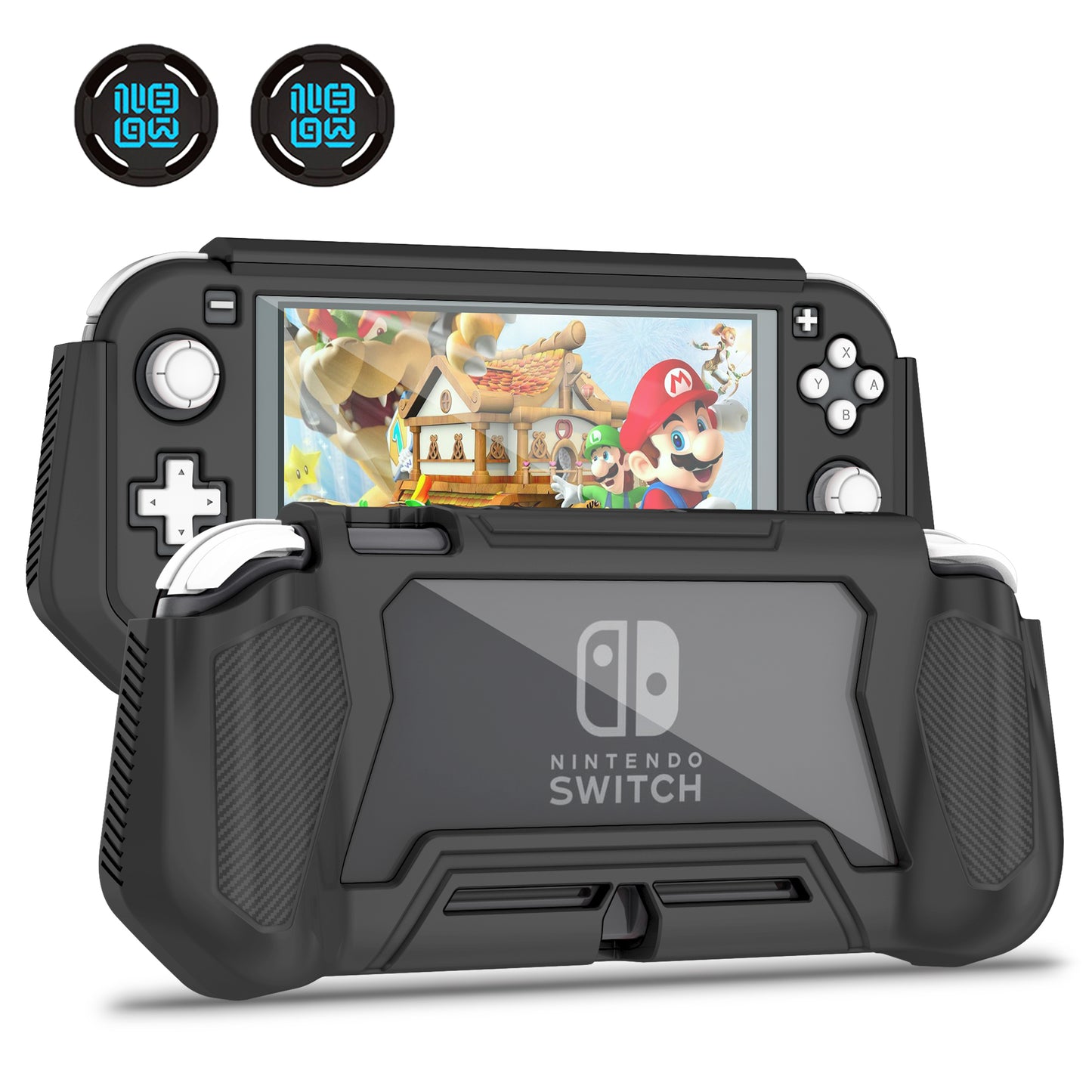 Switch Lite Case Protective Case for Nintendo Switch Lite, Case Compatible with Nintendo Switch Lite Hand Grip Case with Detachable TPU+Built-in PC Screen Protector & 2 x Thumb Grip Caps (Obsidian)