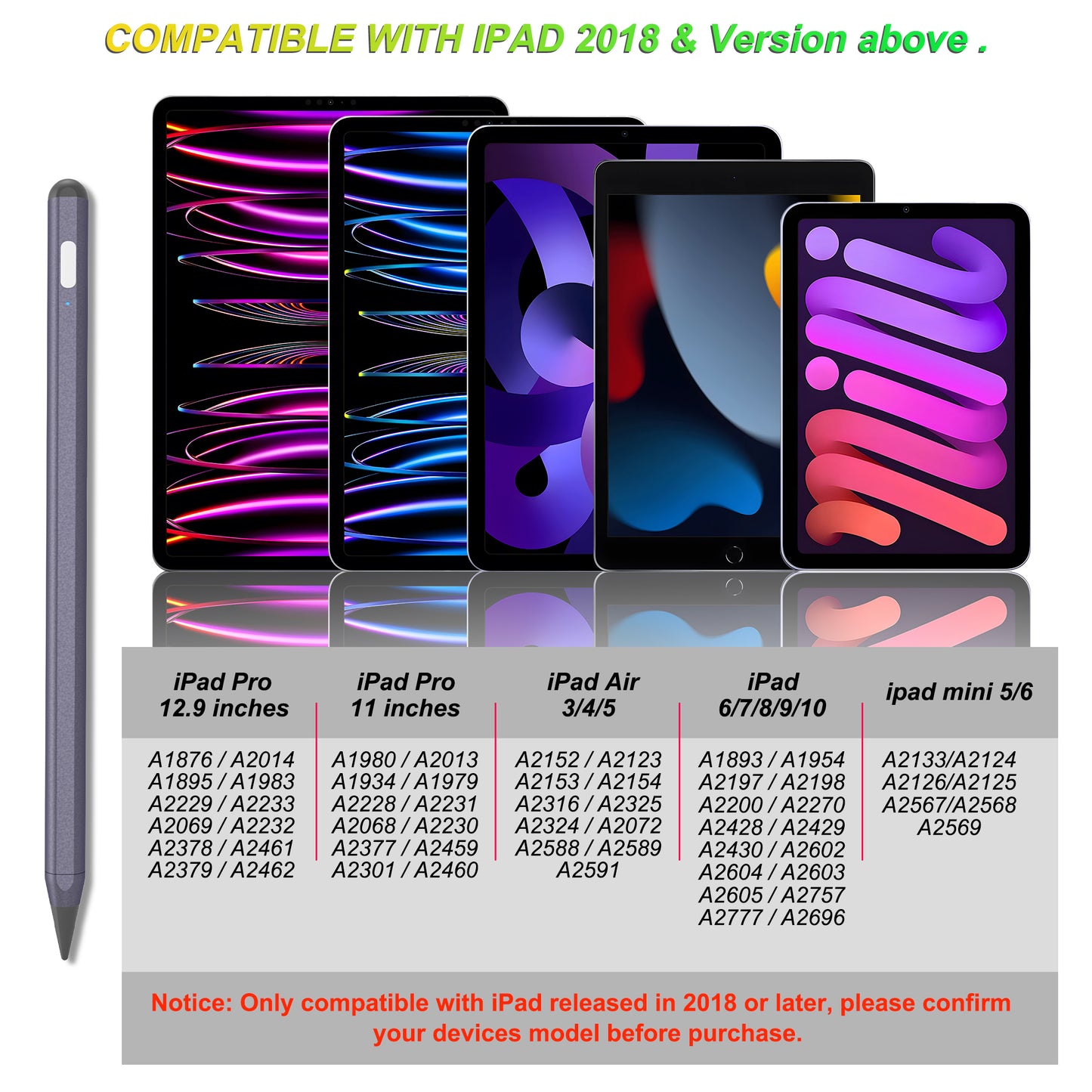 Stylus Pen for iPad with Palm Rejection, Kailfee Active Pencil Compatible with 2018-2022 Apple iPad Pro 11/12.9 Inch,iPad 10/9/8/7/6 Gen,iPad Mini 5/6 Gen,iPad Air3/4/5 Gen(Starry Grey)