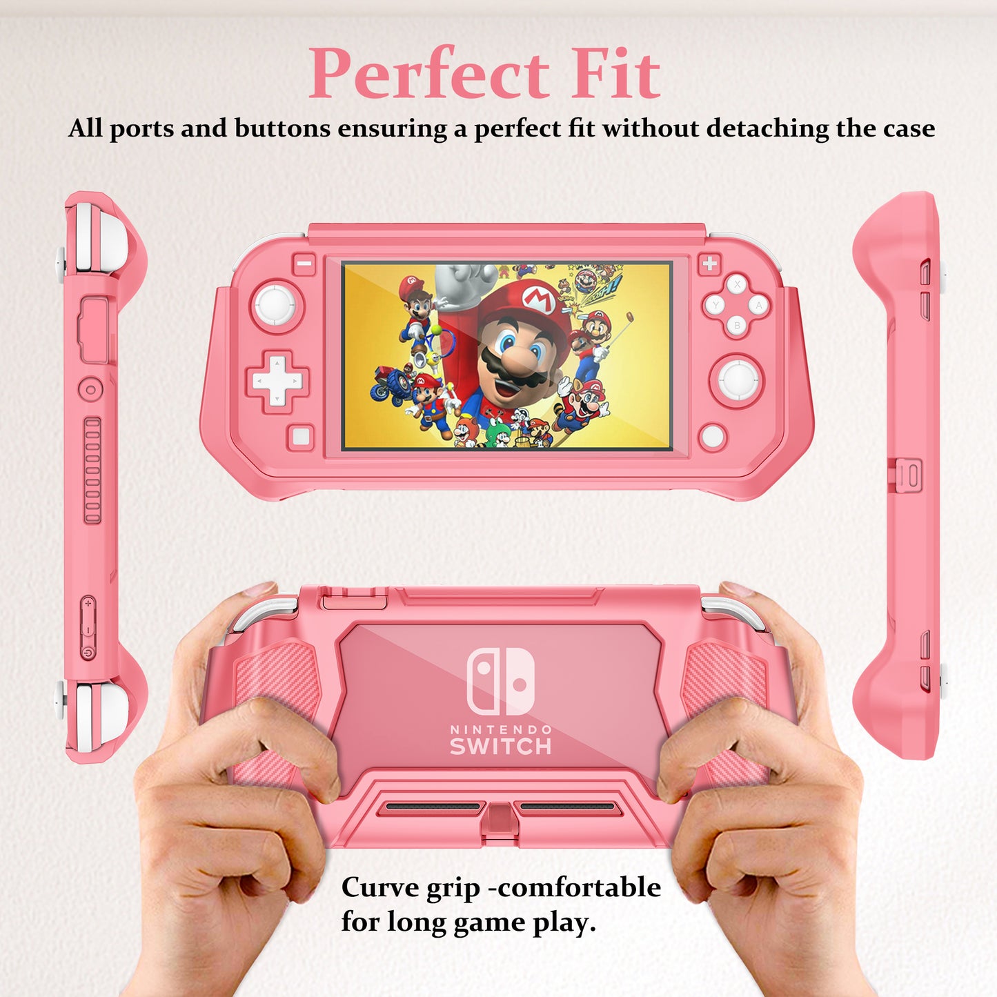 Switch Lite Case Protective Case for Nintendo Switch Lite, Case Compatible with Nintendo Switch Lite Hand Grip Case with Detachable TPU+Built-in PC Screen Protector & 2 x Thumb Grip Caps(Coral）