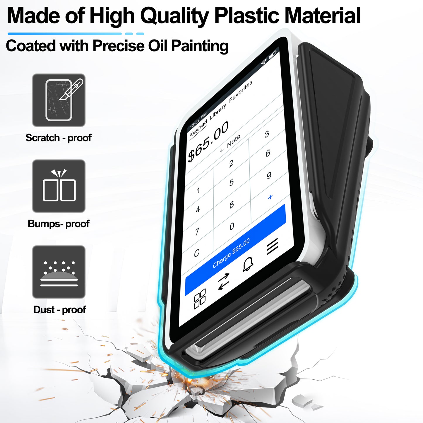 Protective Case and Screen Protector*3 for Square Terminal Card Reader - Rubberized Hard Casing with Non-Slip Base and Tempered Glass (Black）