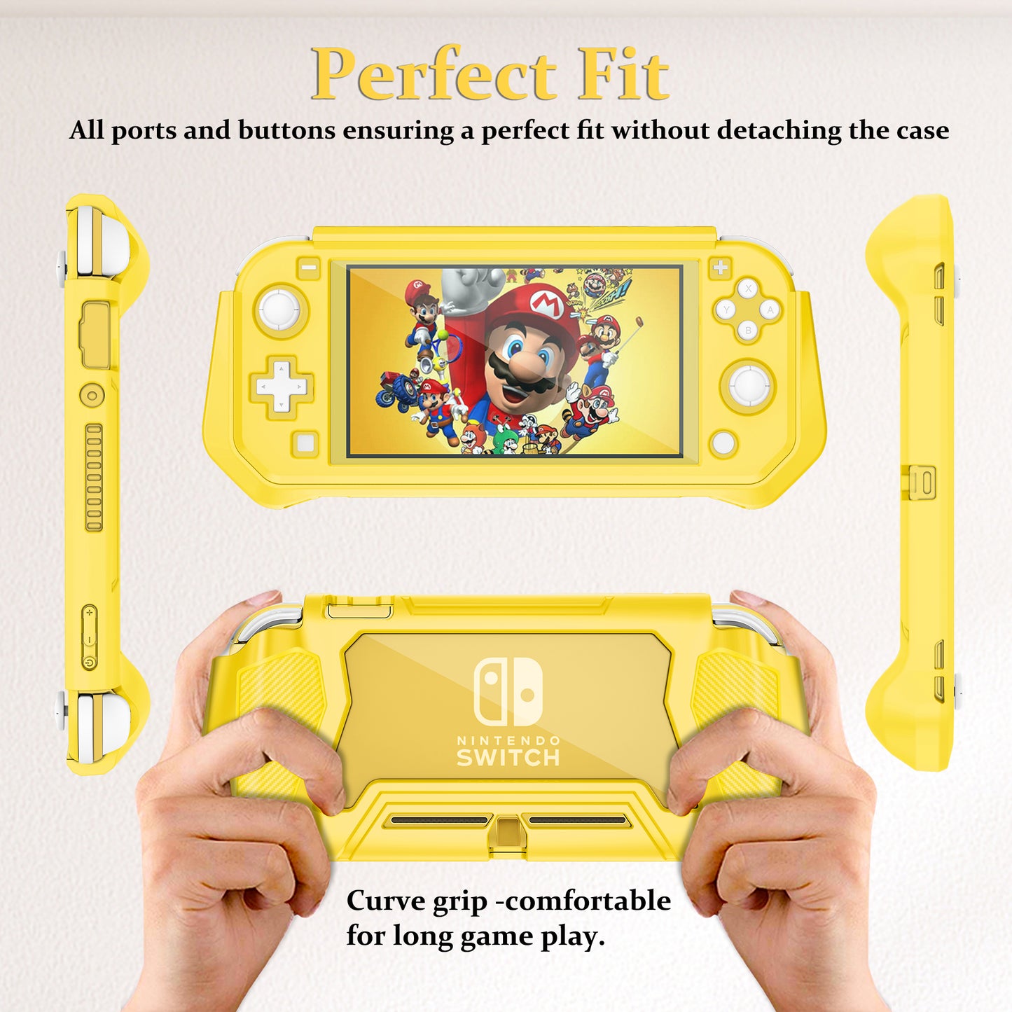 Protective Case for Nintendo Switch Lite, Full Protection Switch Lite Cover, TPU Shock-Absorption and Anti-Scratch for Nintendo Switch with Bult-in Screen Protector & Thumb Grip Caps, Yellow