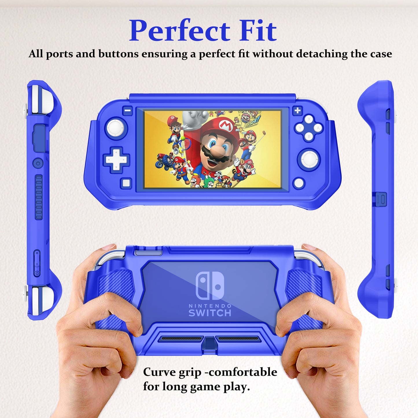 Switch Lite Case Protective Case for Nintendo Switch Lite, Case Compatible with Nintendo Switch Lite Hand Grip Case with Detachable TPU+Built-in PC Screen Protector & 2 x Thumb Grip Caps (Navy Blue)