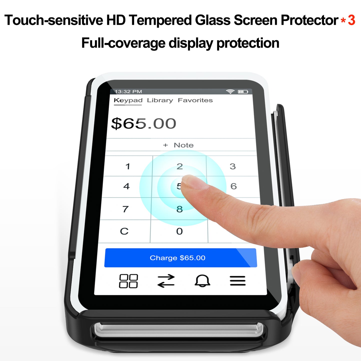 Protective Case and Screen Protector*3 for Square Terminal Card Reader - Rubberized Hard Casing with Non-Slip Base and Tempered Glass (Black）