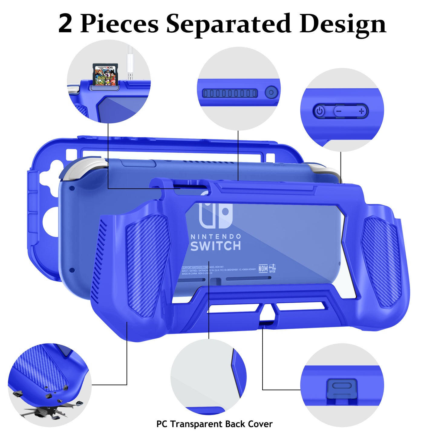 Protective Case for Nintendo Switch Lite,Full Protection Switch Lite Cover,TPU Shock-Absorption and Anti-Scratch for Nintendo Switch Lite Skin with Bult-in Screen Protector&Thumb Grip Caps,Navy Blue