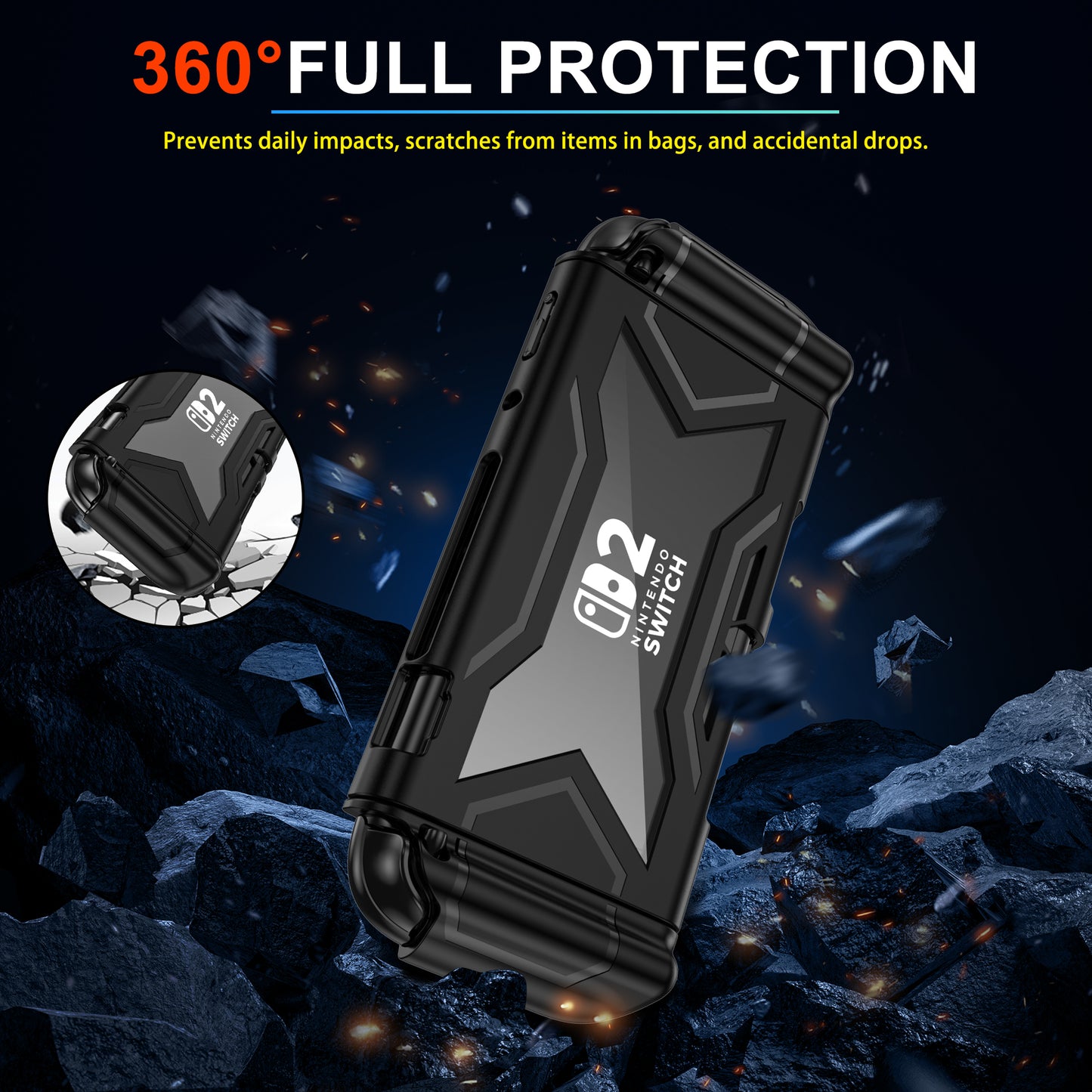 Protective Case for Nintendo Switch 2, Full Protection Switch 2 Cover,TPU Shock-Absorption and Anti-Scratch for Nintendo Switch 2 with【Bult-in Screen Protector】& 2 X Thumb Grip Caps,Black