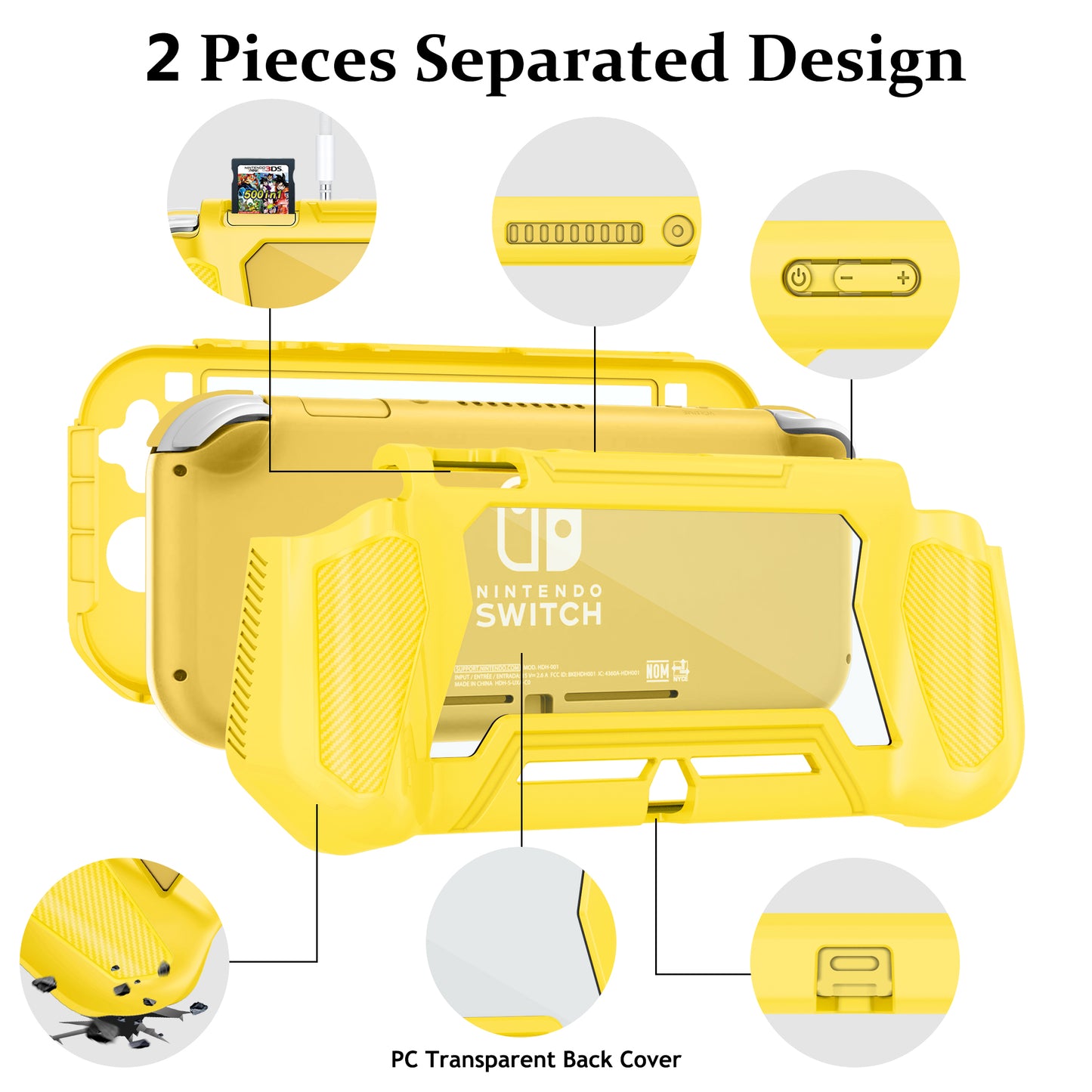 Protective Case for Nintendo Switch Lite, Full Protection Switch Lite Cover, TPU Shock-Absorption and Anti-Scratch for Nintendo Switch with Bult-in Screen Protector & Thumb Grip Caps, Yellow