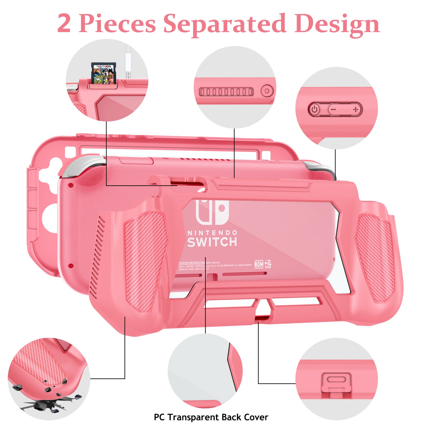 Protective Case for Nintendo Switch Lite, Full Protection Switch Lite Cover, TPU Shock-Absorption and Anti-Scratch for Nintendo Switch Lite Skin with Bult-in Screen Protector & Thumb Grip Caps, Coral
