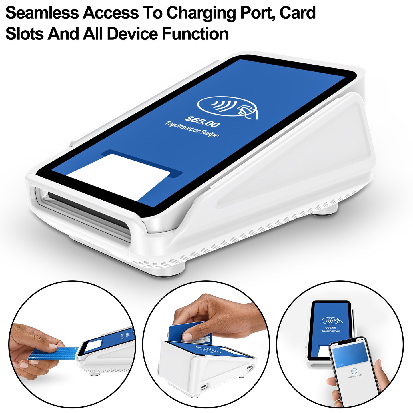 Protective Case and Screen Protector*3 for Square Terminal Card Reader - Rubberized Hard Casing with Non-Slip Base and Tempered Glass (White)