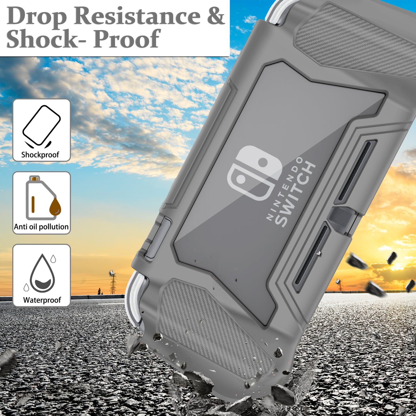 Protective Case for Nintendo Switch Lite, Full Protection Switch Lite Cover, TPU Shock-Absorption and Anti-Scratch for Nintendo Switch Lite Skin with Bult-in Screen Protector & Thumb Grip Caps, Gray