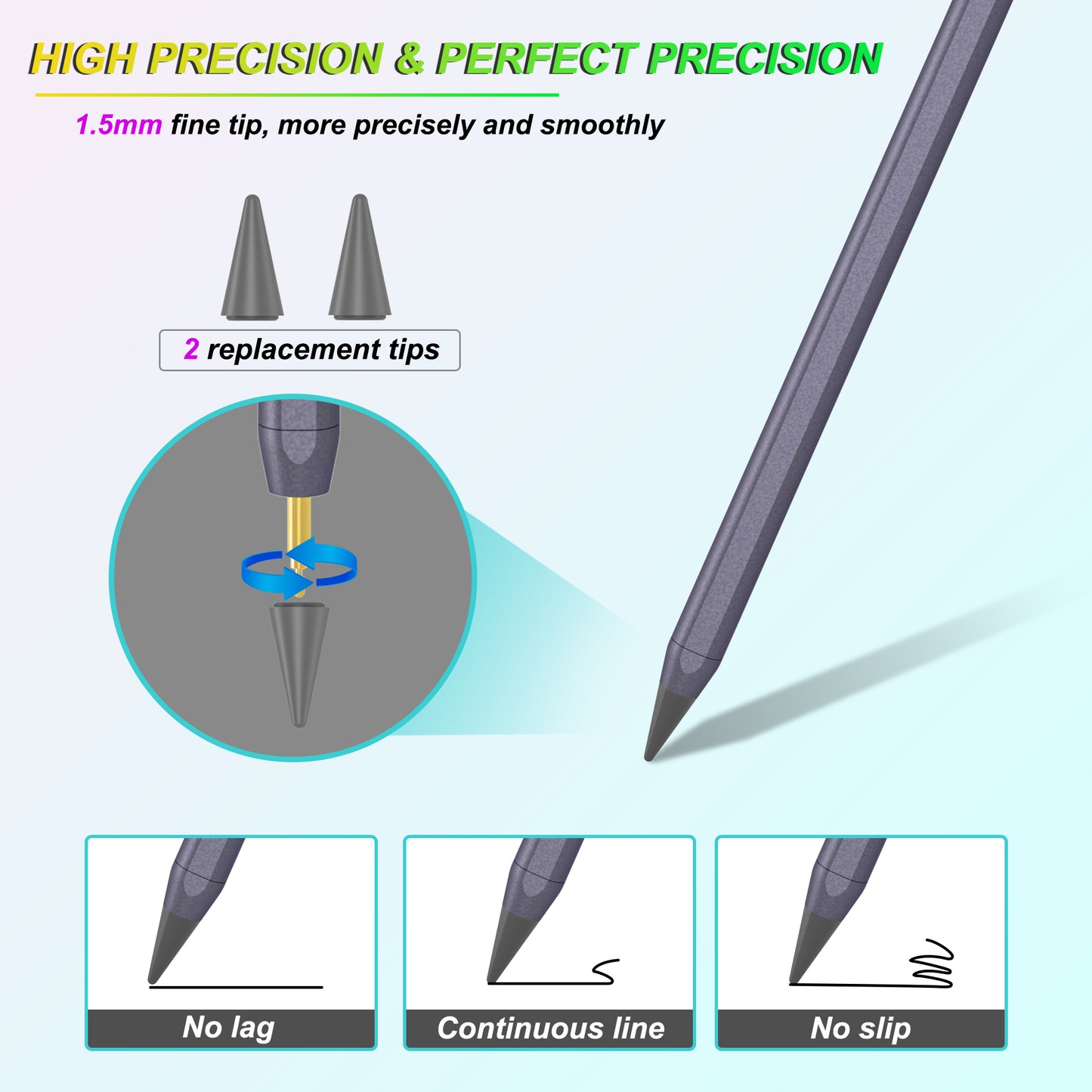 Stylus Pen for iPad with Palm Rejection, Kailfee Active Pencil Compatible with 2018-2022 Apple iPad Pro 11/12.9 Inch,iPad 10/9/8/7/6 Gen,iPad Mini 5/6 Gen,iPad Air3/4/5 Gen(Starry Grey)