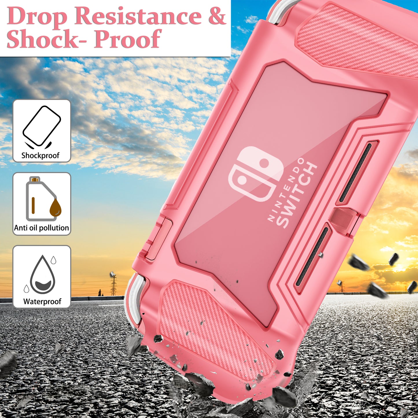 Switch Lite Case Protective Case for Nintendo Switch Lite, Case Compatible with Nintendo Switch Lite Hand Grip Case with Detachable TPU+Built-in PC Screen Protector & 2 x Thumb Grip Caps(Coral）