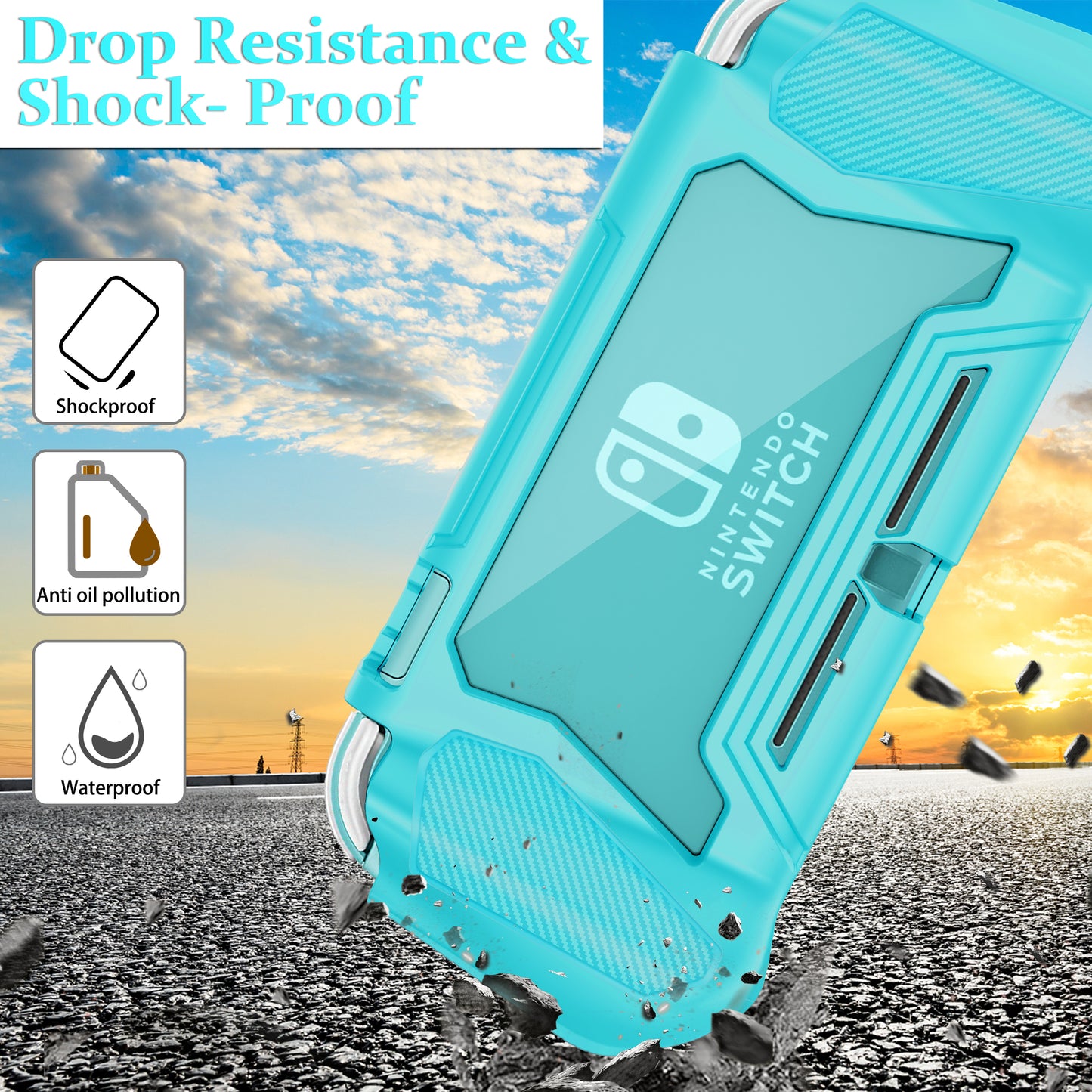 Protective Case for Nintendo Switch Lite, Full Protection Switch Lite Cover, TPU Shock-Absorption and Anti-Scratch for Nintendo Switch Lite Skin with Bult-in Screen Protector & Thumb Grip Caps, Blue