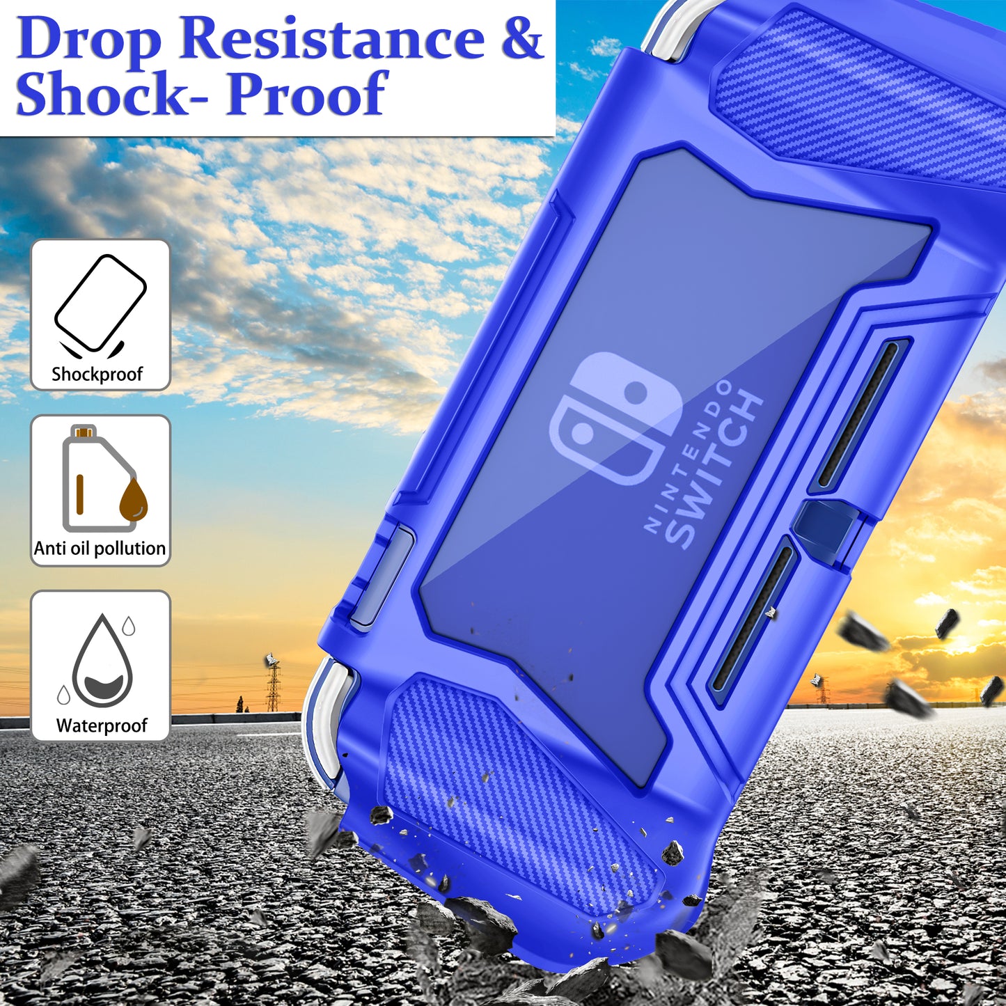 Switch Lite Case Protective Case for Nintendo Switch Lite, Case Compatible with Nintendo Switch Lite Hand Grip Case with Detachable TPU+Built-in PC Screen Protector & 2 x Thumb Grip Caps (Navy Blue)