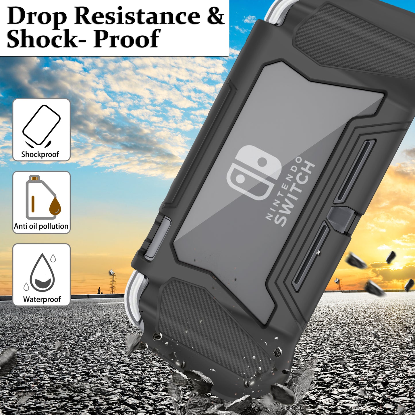 Protective Case for Nintendo Switch Lite, Full Protection Switch Lite Cover, TPU Shock-Absorption and Anti-Scratch for Nintendo Switch with Bult-in Screen Protector & Thumb Grip Caps, Black