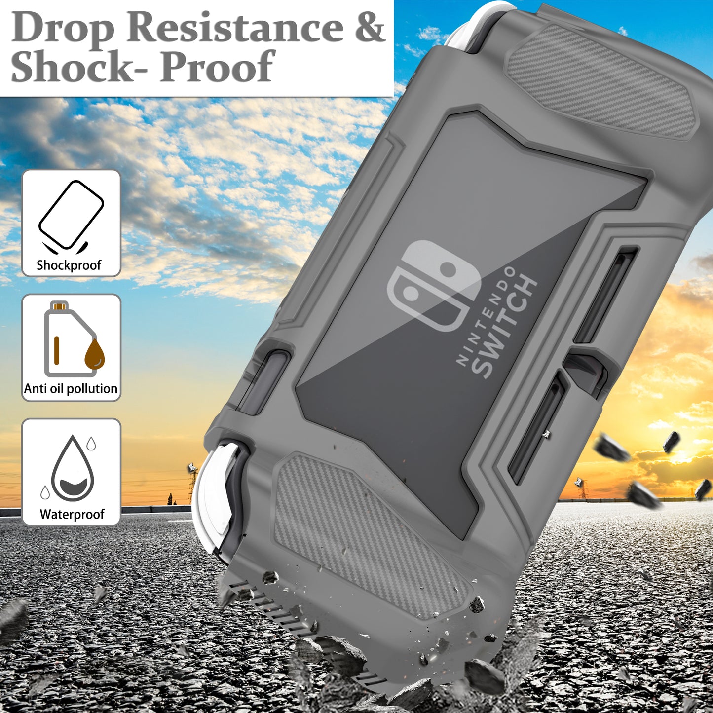 Switch Lite Case Protective Case for Nintendo Switch Lite, Case Compatible with Nintendo Switch Lite Hand Grip Case with Detachable TPU+Built-in PC Screen Protector & 2 x Thumb Grip Caps(Gray）