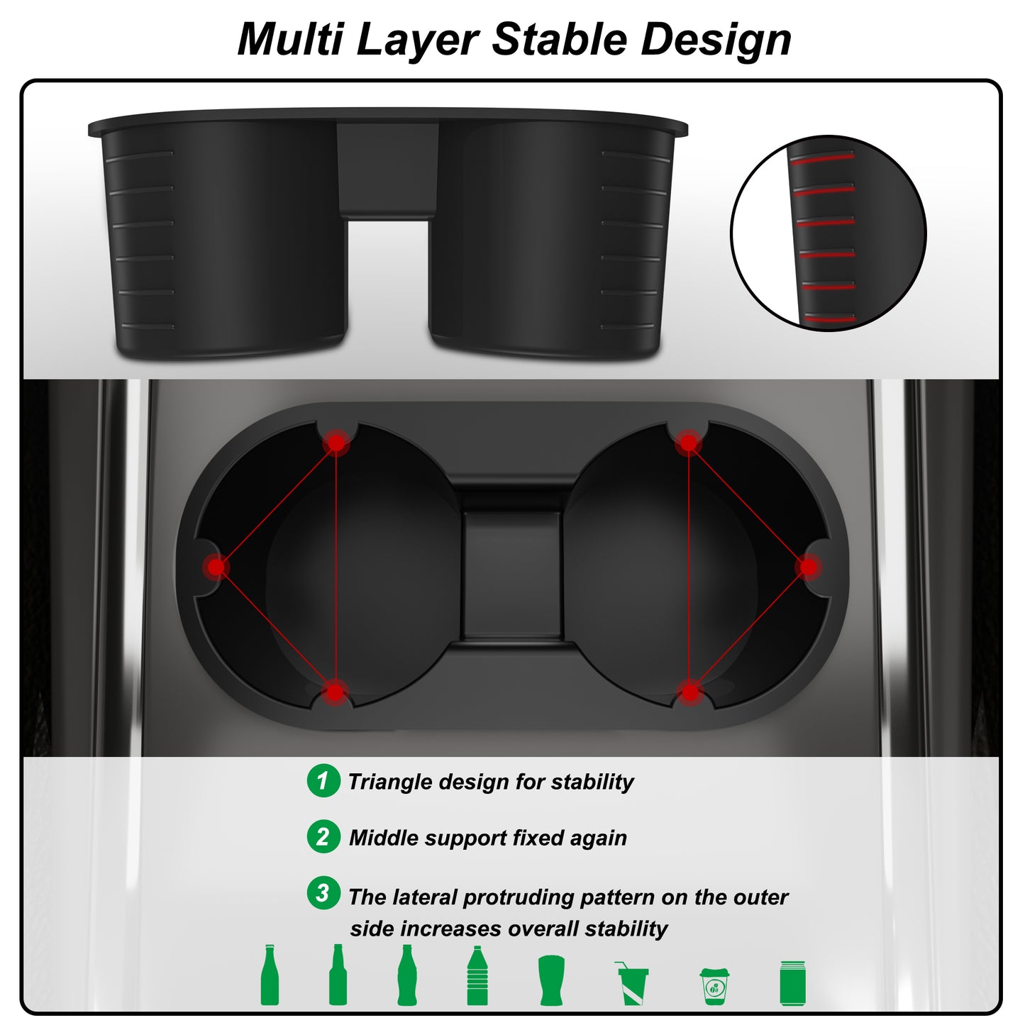 Kailfee Upgraded 2017-2023 Cup Holder Insert for Tesla fit Model Y | 3 & 2024 Model Y(Black) )