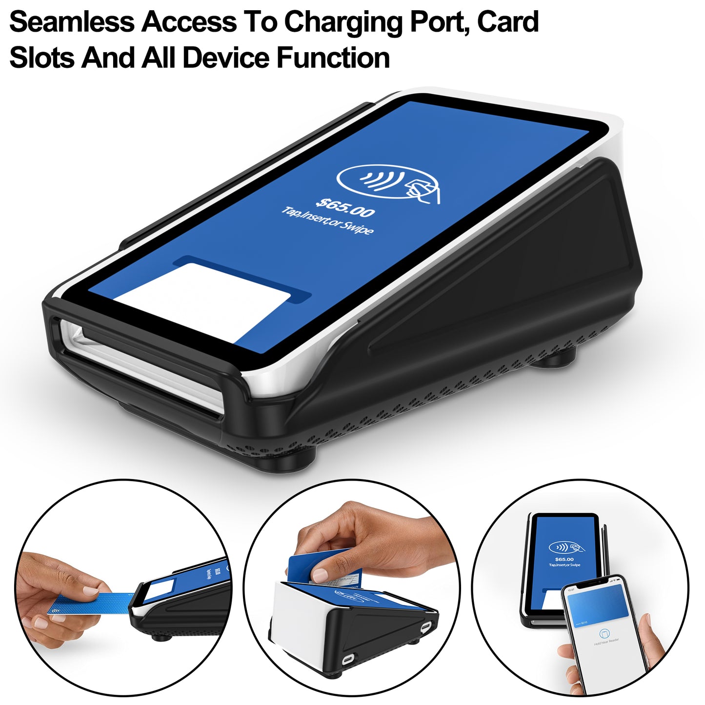 Protective Case and Screen Protector*3 for Square Terminal Card Reader - Rubberized Hard Casing with Non-Slip Base and Tempered Glass (Black）