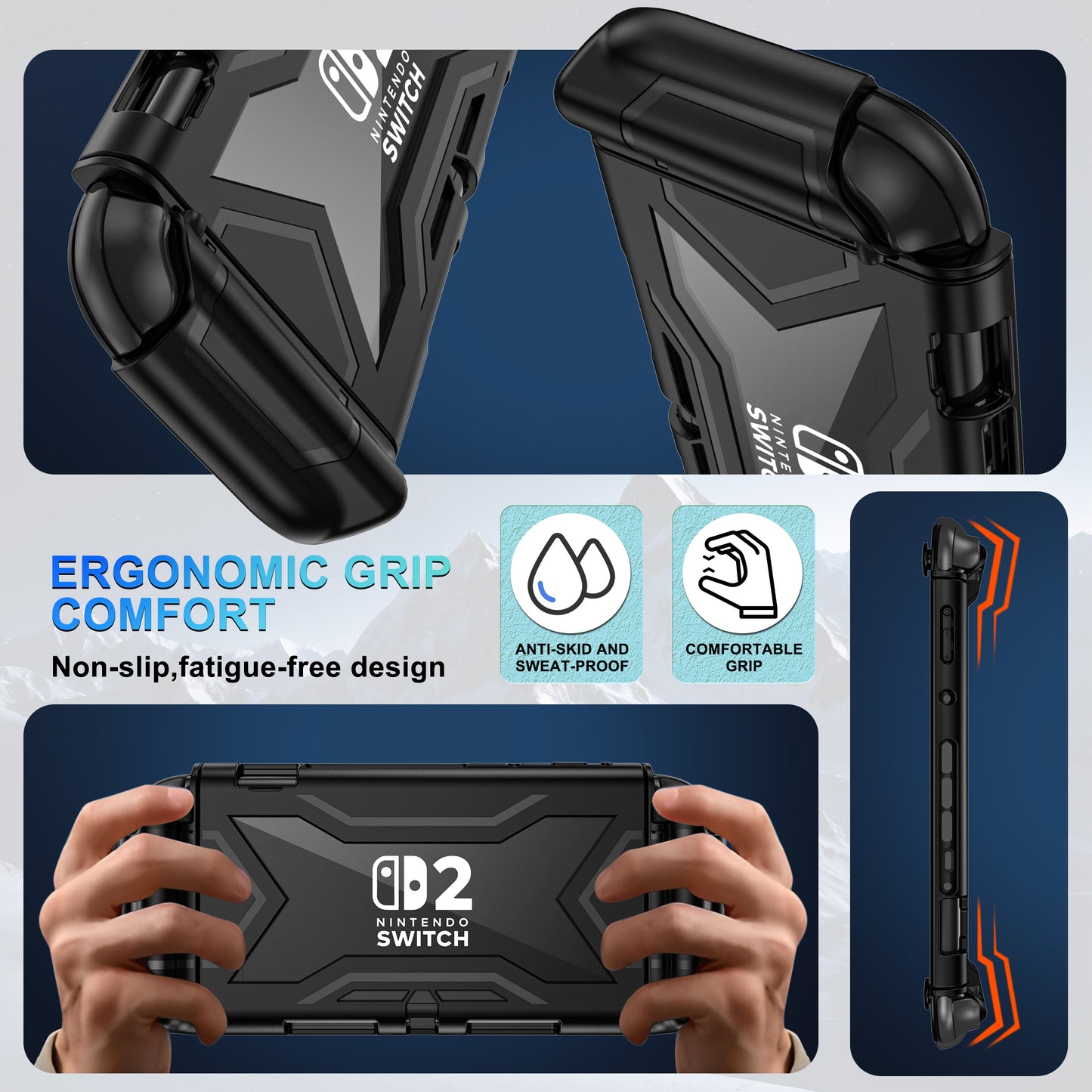 Protective Case for Nintendo Switch 2, Full Protection Switch 2 Cover,TPU Shock-Absorption and Anti-Scratch for Nintendo Switch 2 with【Bult-in Screen Protector】& 2 X Thumb Grip Caps,Black