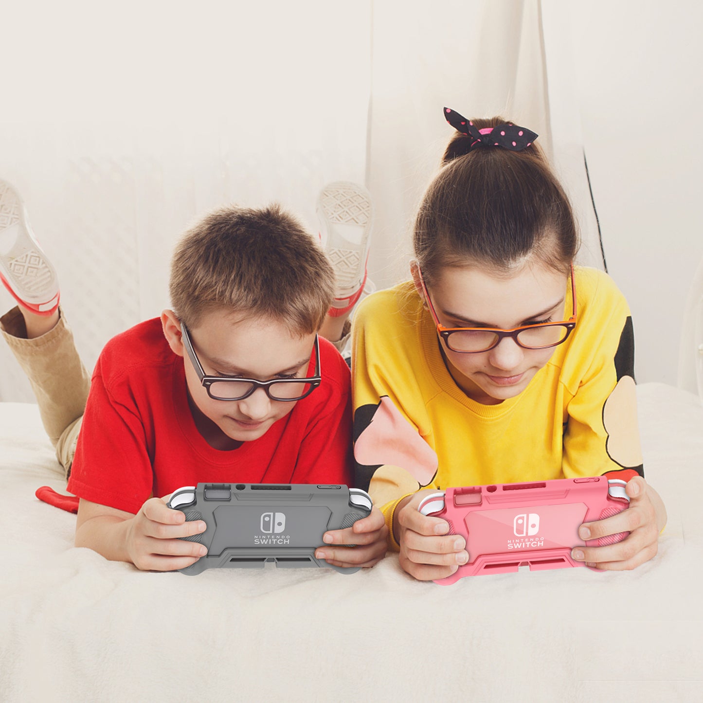 Protective Case for Nintendo Switch Lite, Full Protection Switch Lite Cover, TPU Shock-Absorption and Anti-Scratch for Nintendo Switch Lite Skin with Bult-in Screen Protector & Thumb Grip Caps, Coral