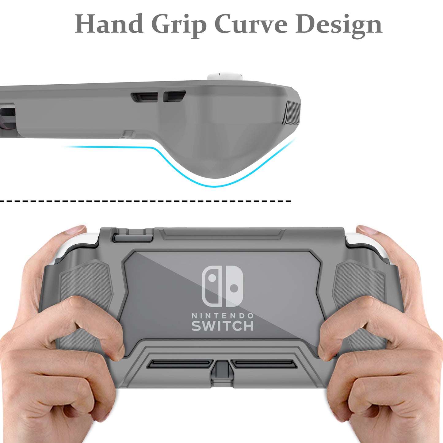 Switch Lite Case Protective Case for Nintendo Switch Lite, Case Compatible with Nintendo Switch Lite Hand Grip Case with Detachable TPU+Built-in PC Screen Protector & 2 x Thumb Grip Caps(Gray）