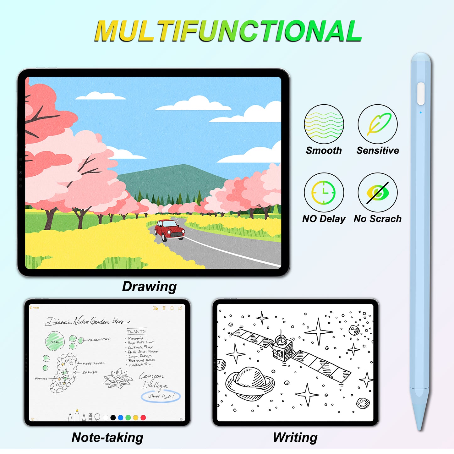 Stylus Pen for iPad with Palm Rejection, Kailfee Active Pencil Compatible with 2018-2022 Apple iPad Pro 11/12.9 Inch,iPad 10/9/8/7/6 Gen,iPad Mini 5/6 Gen,iPad Air3/4/5 Gen(Sky Blue)