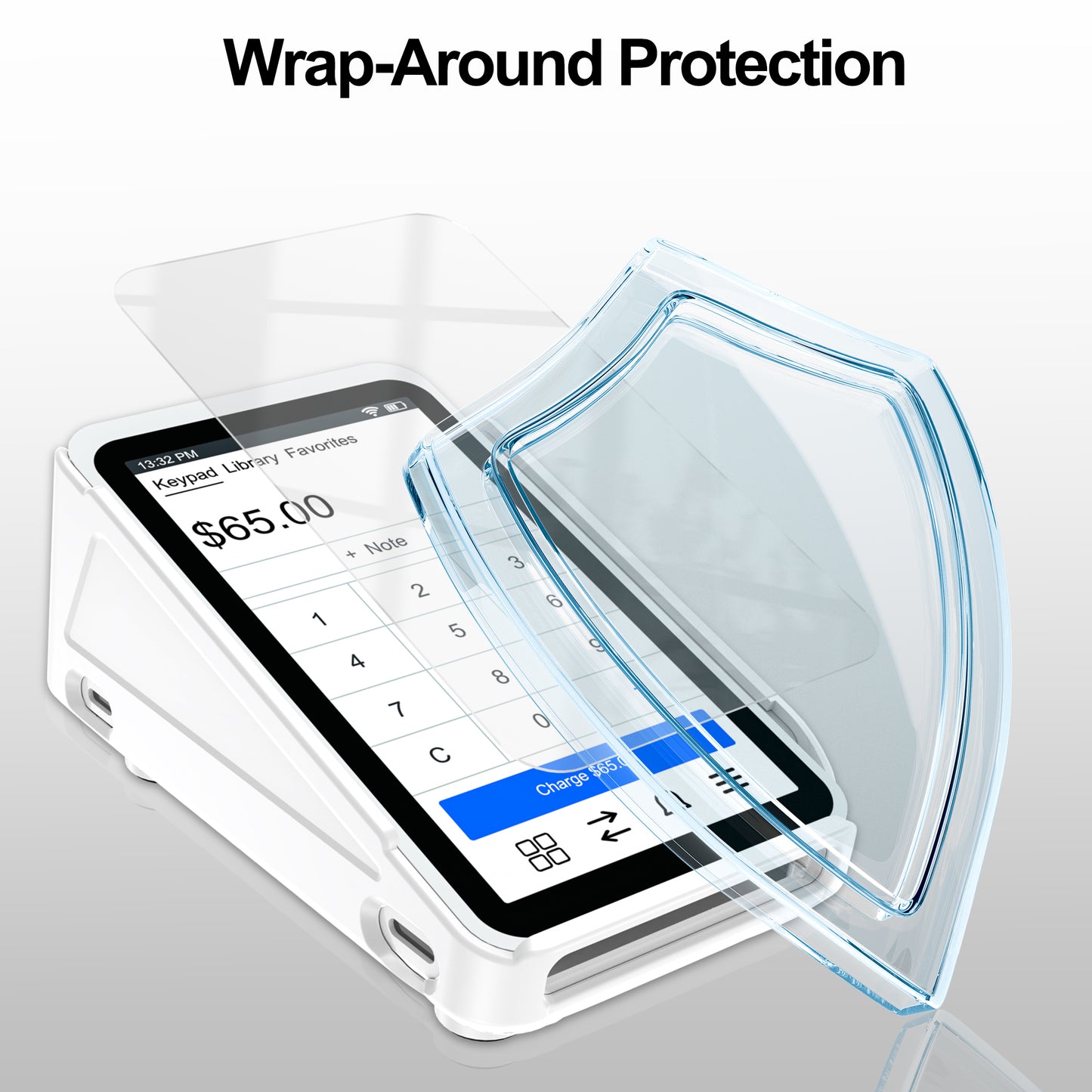 Protective Case and Screen Protector*3 for Square Terminal Card Reader - Rubberized Hard Casing with Non-Slip Base and Tempered Glass (White)