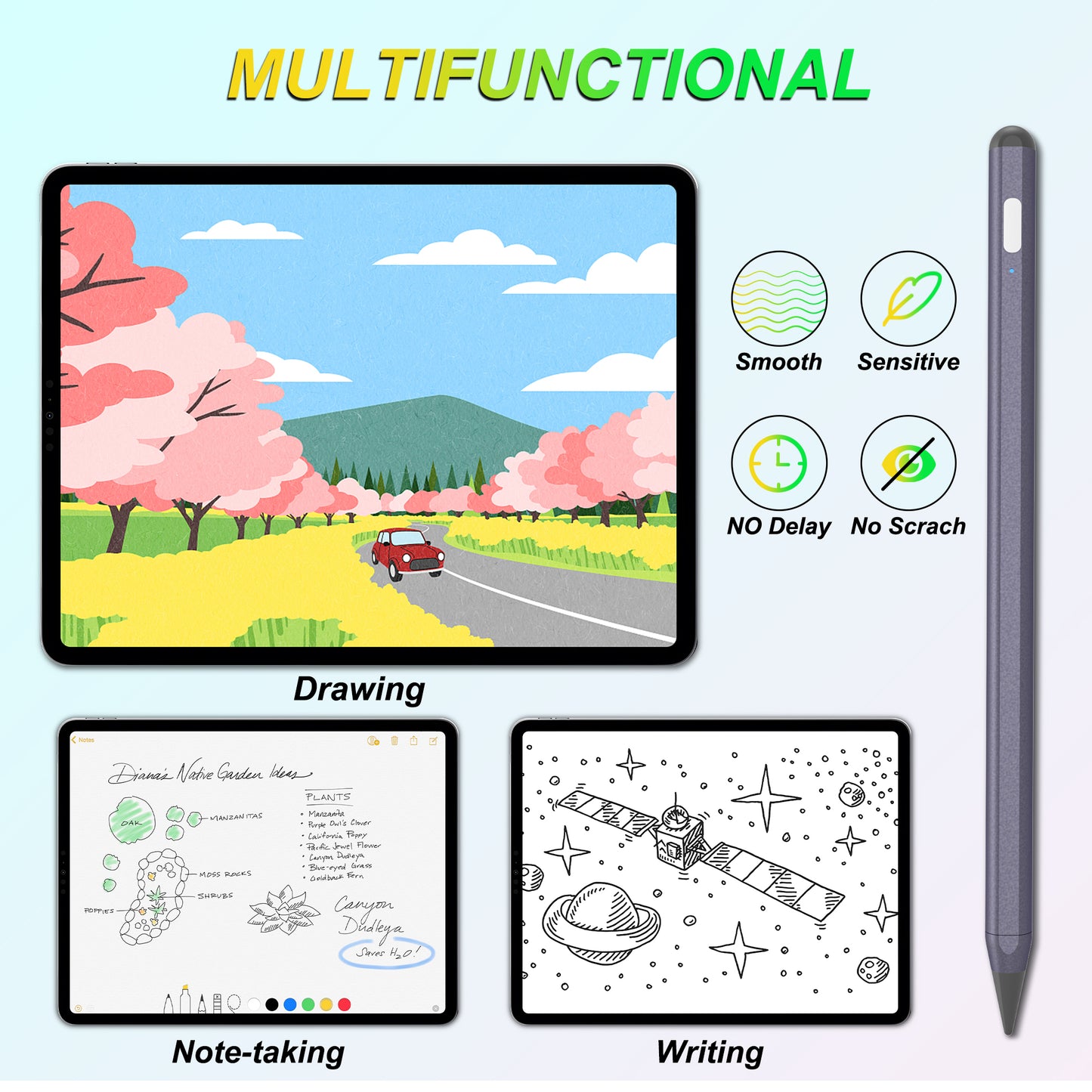 Stylus Pen for iPad with Palm Rejection, Kailfee Active Pencil Compatible with 2018-2022 Apple iPad Pro 11/12.9 Inch,iPad 10/9/8/7/6 Gen,iPad Mini 5/6 Gen,iPad Air3/4/5 Gen(Starry Grey)