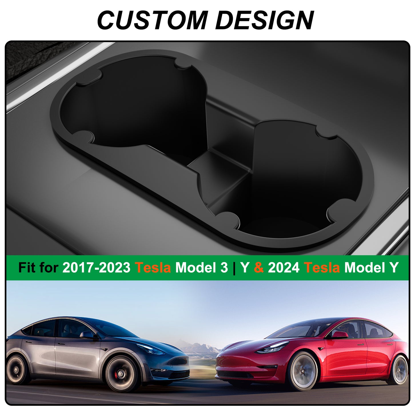 Kailfee Upgraded 2017-2023 Cup Holder Insert for Tesla fit Model Y | 3 & 2024 Model Y(Black) )