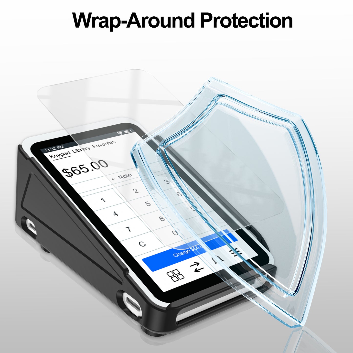 Protective Case and Screen Protector*3 for Square Terminal Card Reader - Rubberized Hard Casing with Non-Slip Base and Tempered Glass (Black）