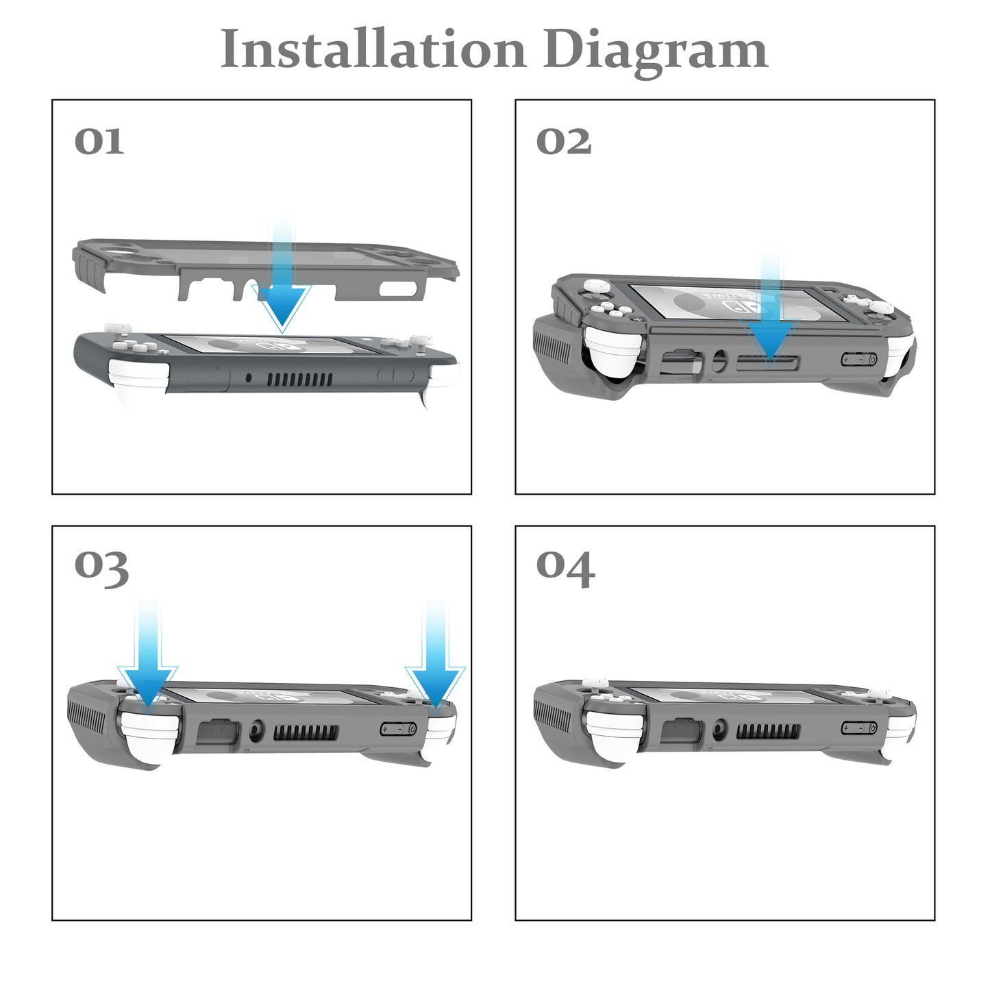 Switch Lite Case Protective Case for Nintendo Switch Lite, Case Compatible with Nintendo Switch Lite Hand Grip Case with Detachable TPU+Built-in PC Screen Protector & 2 x Thumb Grip Caps(Gray）